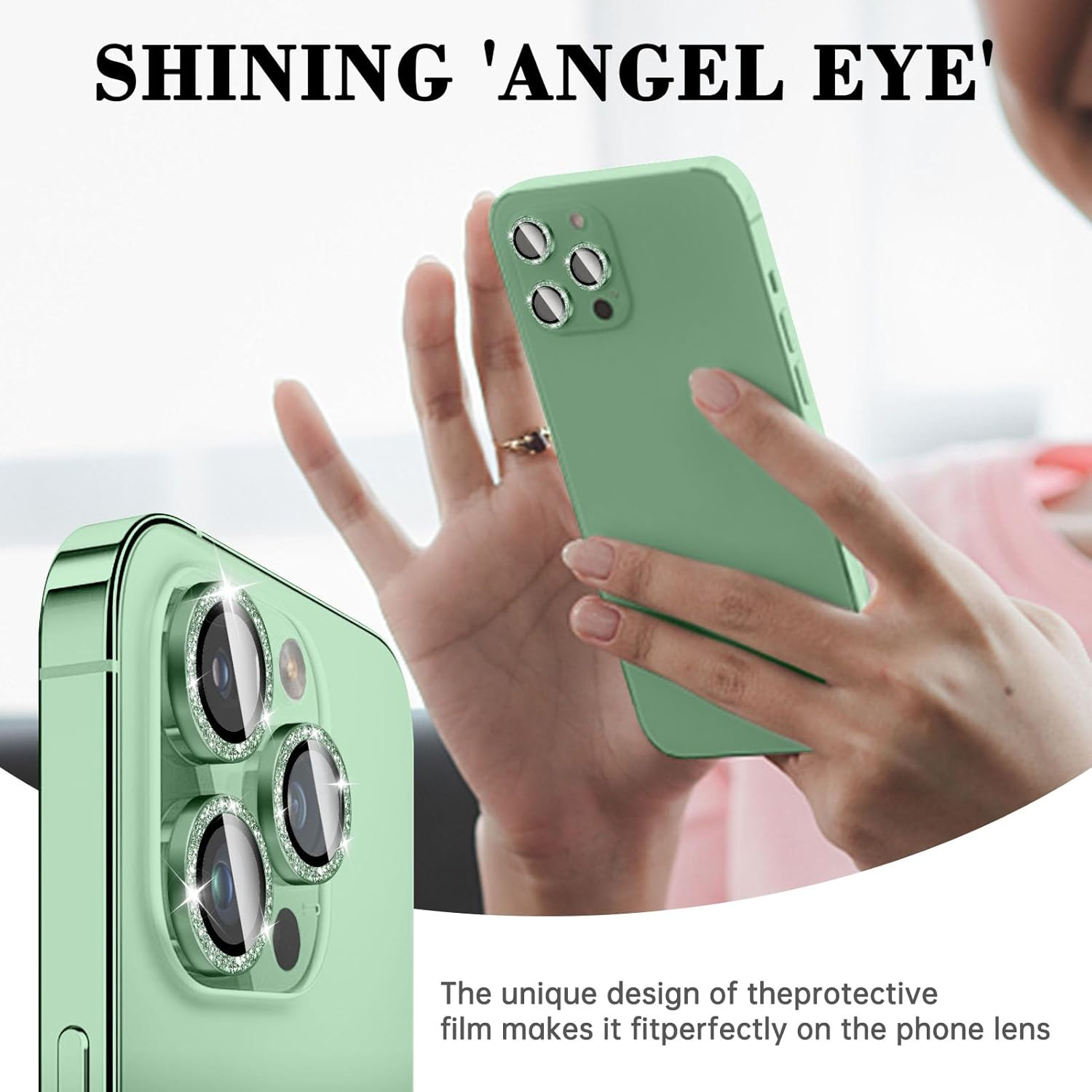 Kucheed Bling Camera Lens Protector for Iphone 14 Pro/Iphone 14 Pro Max, Glitter 9H Tempered Glass Camera Cover Film Stickers, Automatic Alignment Individual Metal Rings Phone Accessories image number 4