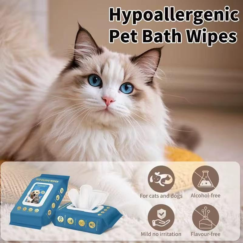 Deodorizing & Cleaning Pet Wipes Supplies for Dogs and Cats, Nourish Fur Coconut Oil Glove-Type Puppy/Cat Grooming Wipes for Multi-Pet Families, Daily Care in between Baths, 20 PCS - Original Scent image number 1