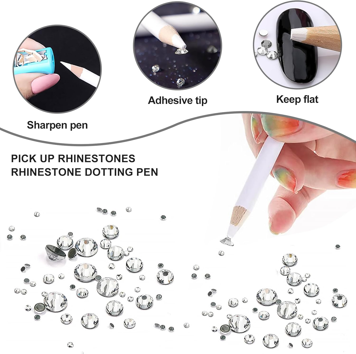 Sularpek Sularpek 1440 Pcs Rhinestones, Nail Gems, Flat Back Gems, Crystal Nail Art Rhinestones, with Pick up Tweezers and Rhinestone Picker Dotting Pen, Nail Art Tools for Crafts Nail and Face image number 6