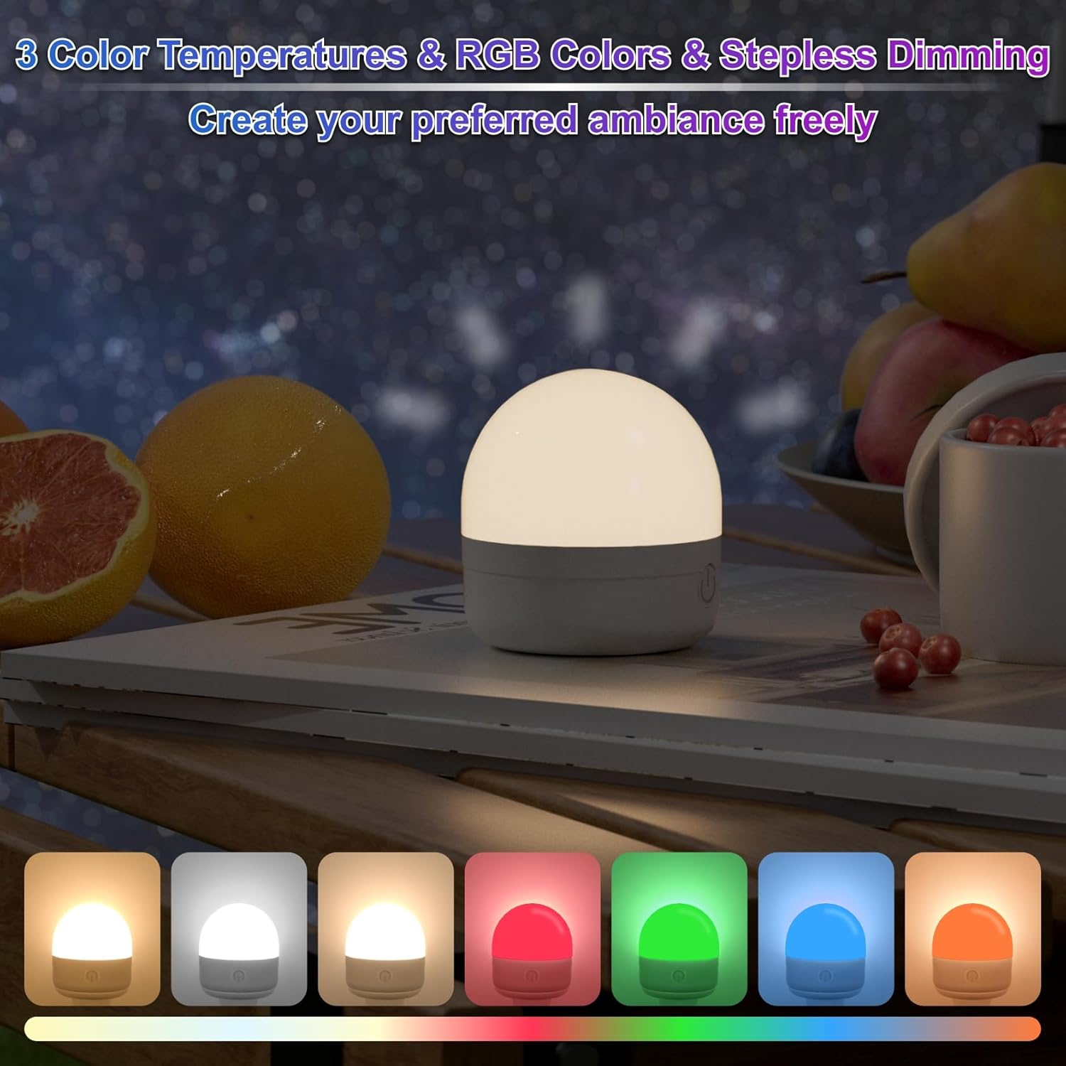 LUTW USB Rechargeable Light Bulb E27, 7W Smart RGB Colour Changing Light Bulb with Remote Control, 12RGB 3 Color Temperature, Dimmable and Detachable Battery Light Bulbs for Lamps, 2 Pack image number 4