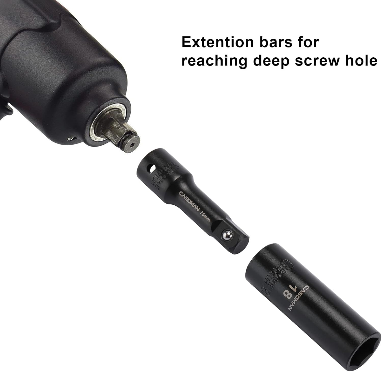 CASOMAN 25PCS 1/2" Drive Impact Socket Set, Deep, Cr-V Steel, 6 Point, Metric&Sae, 12Mm to 24Mm, 3/8 Inch to 1 Inch, Includes Extension Bars: 3-Inch, 5-Inch, 1/2-1/4 Adapter image number 1