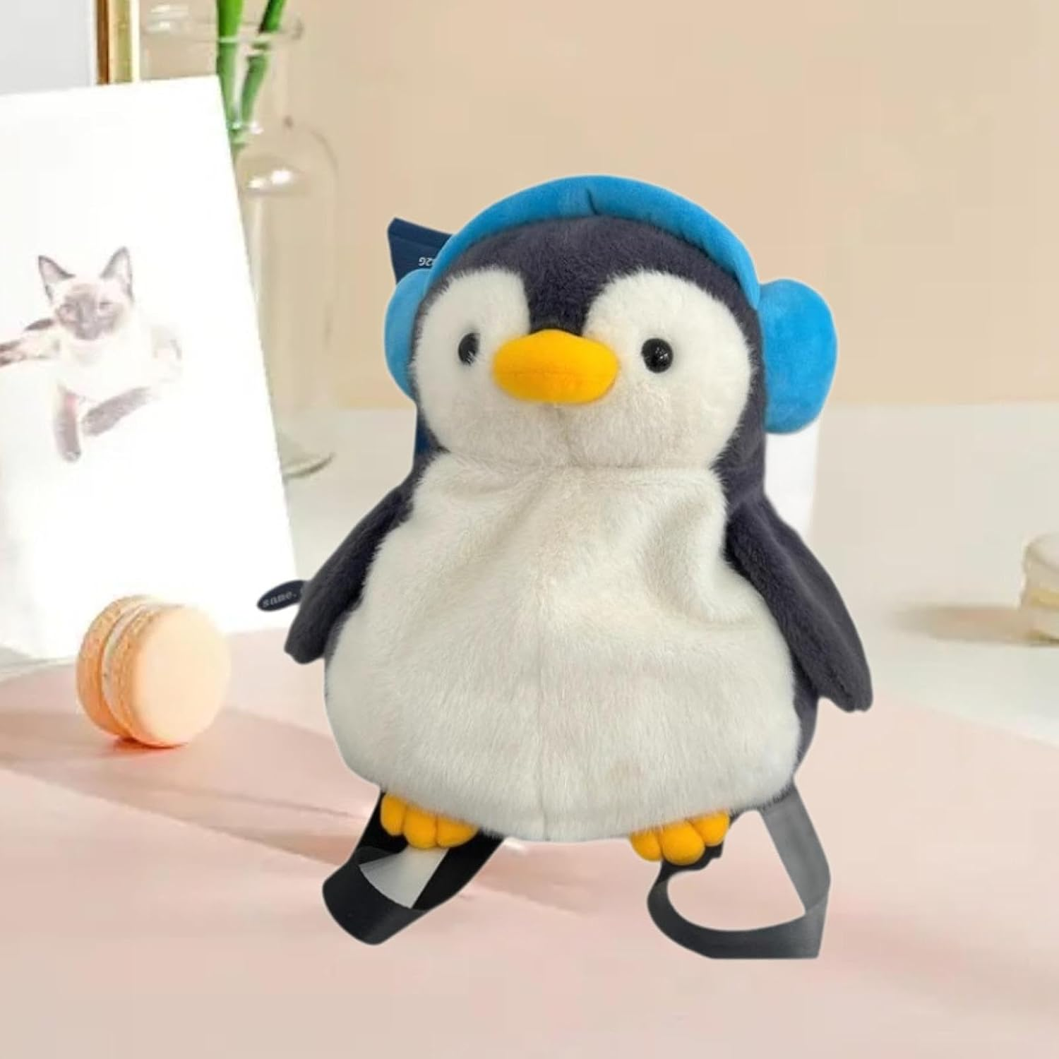 Yuksok Cartoon Penguin Doll Backpack Animal Toy Soft 11.4X15Inch Versatile for Birthday Gift Small Travel Bag Handbag image number 3