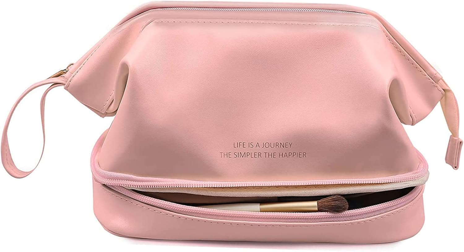 Travel Toiletry Bag for Women,Travel Makeup Bag Cosmetic Bags for Women, Travel Toiletry Organizer Double Layer Leather Cosmetic Travel Bag Toiletry Makeup Bags for Women Girls (Pink)