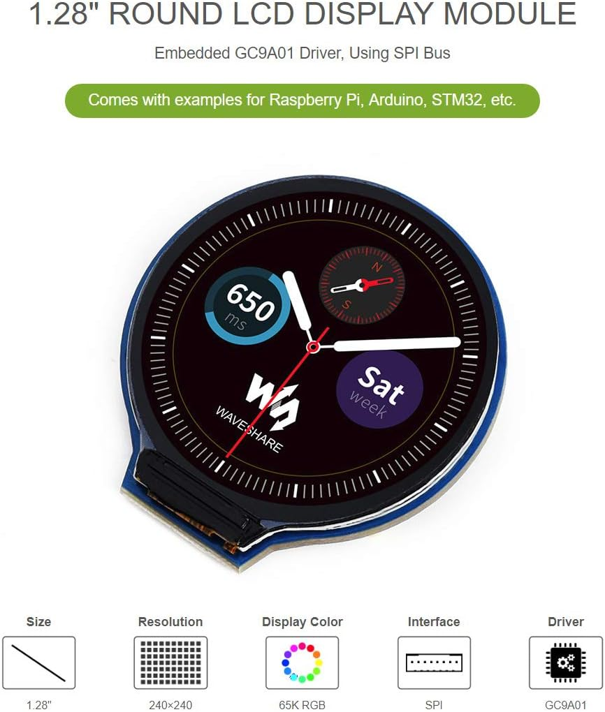 Waveshare 1.28Inch General Circle LCD IPS Display Module for Raspberry Pi/Jetson Nano Etc