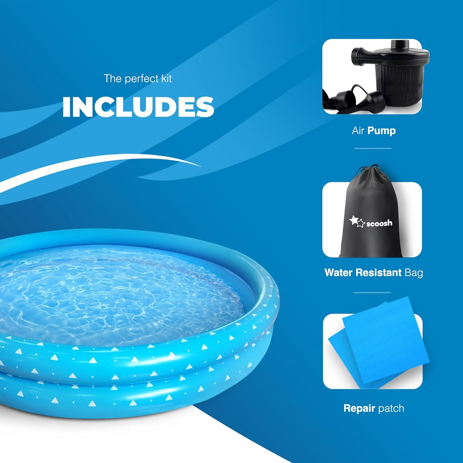 Scoosh Premium Inflatable Swimming Pool, Easy to Inflate Paddling Pool for Kids and Adults, Air Pump & Repair Patch Included, Waterproof Bag Provided for Storage (6FT - DOTTED) image number 6