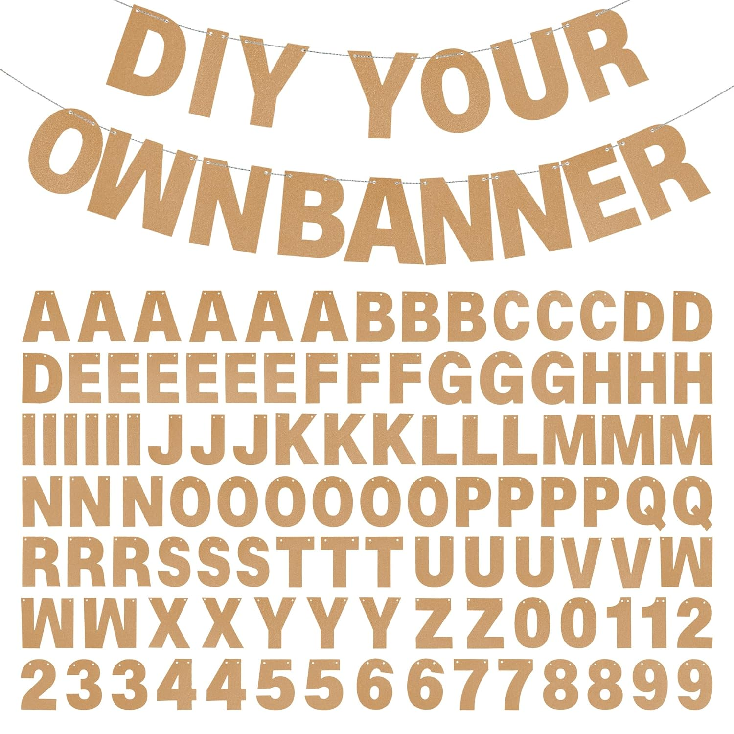 DIY Banner Kit with Letters Glitter Banner Letters Gold Customizable Birthday Banners Graduation Banner Custom Party Hanging Banner for Graduation Wedding Party Baby Shower Decoration (Gold)