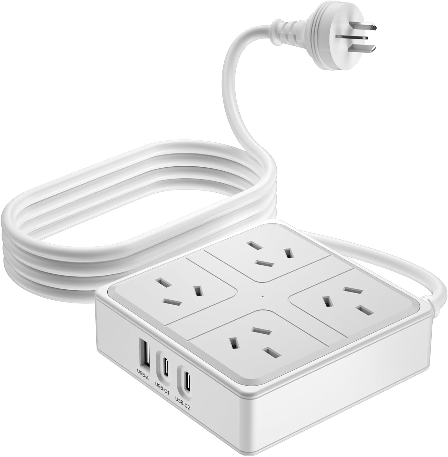 Power Board with USB C, Power Strip with 4 AC Outlets and 3 USB(2 USB C), Surge Protection Power Strip with 1.5M Extension Power Cord for Travel, Office, Dorm Room Essentials (Black)