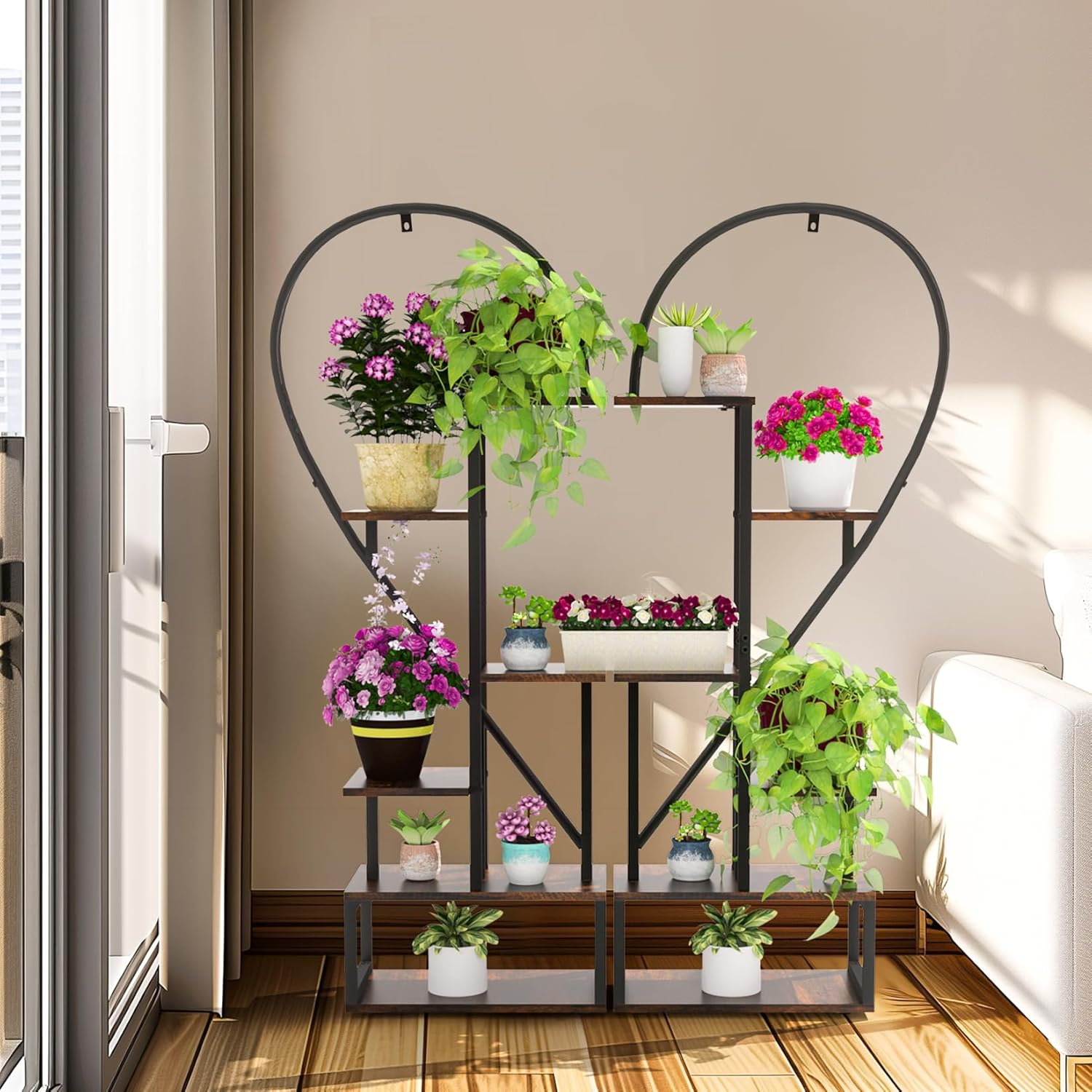 Metal Plant Stand Indoor: 6 Tier Plant Shelf Creative Heart Shape Flower Stand Ladder Plant Holder for Home Patio Lawn Garden (2 Pack) image number 1