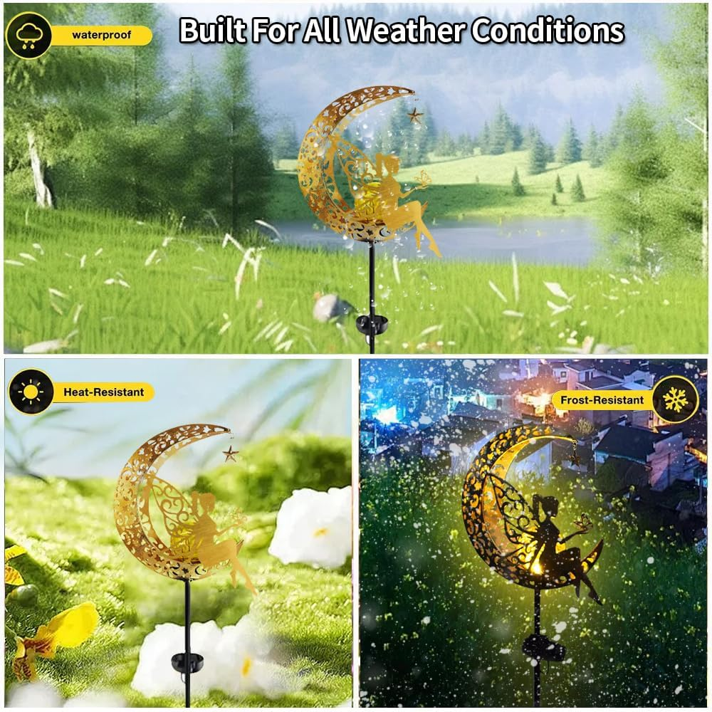 YZYOE Solar Powered Moon Flower Fairy Light, Garden Decorative Wrought Iron Beautiful Fairy Floor Light, Wireless Dusk Dawn LED Lamp Waterproof
