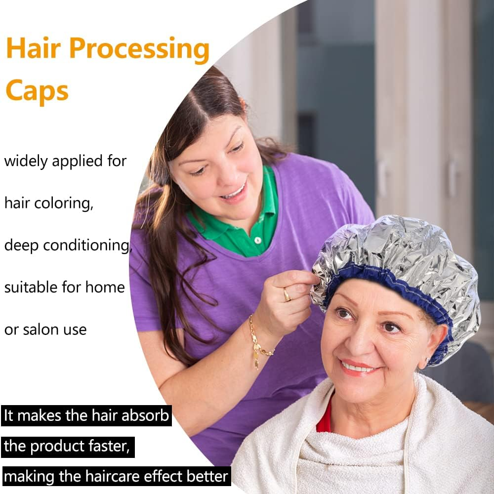 TCOTBE 2 Pieces Conditioning Caps Made of Aluminum Foil, Thickened Shower Caps for Hot Oil Treatment, Reusable Hair Processing Caps for Home and Salon Use, Hair Dyeing and Hot Oil Treatment Tools image number 2