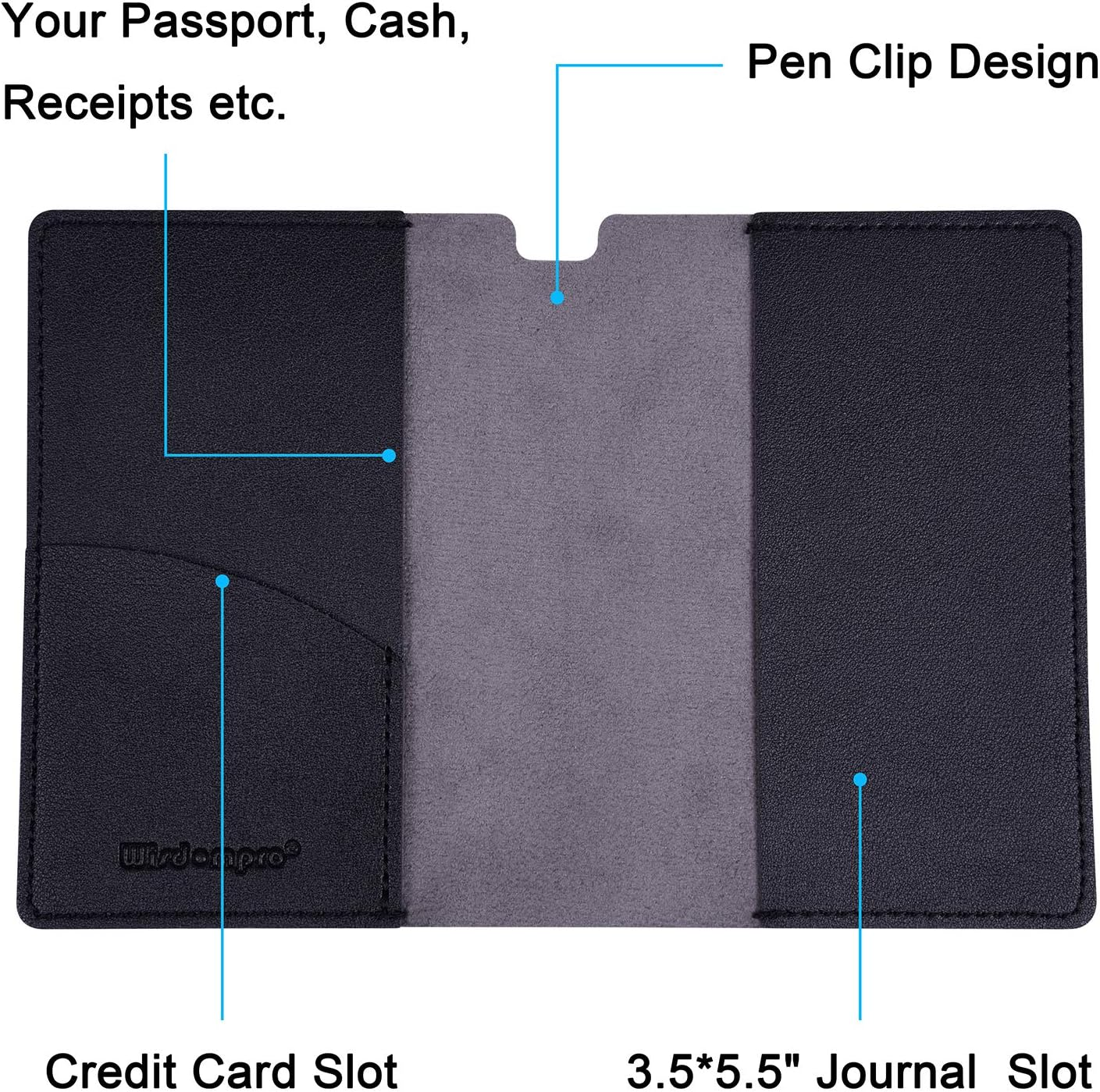 Journal Cover, 2 Pack Wisdompro PU Leather Notebook Cover for Field Notes, or Other 3.5" X 5.5" Pocket Notebooks - Black image number 3