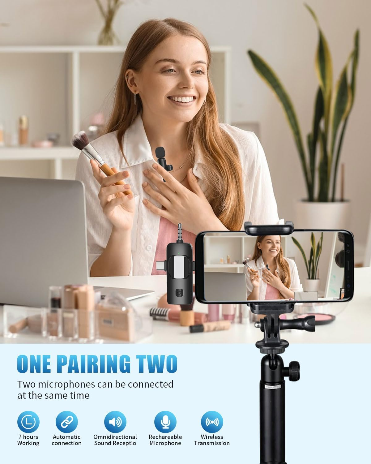 Wireless Lavailer Microphones for Android Iphone Ipad Laptop & Camera, USB-C, Wireless Mini Microphone for Video Recording, Vlog, Youtube, Tiktok