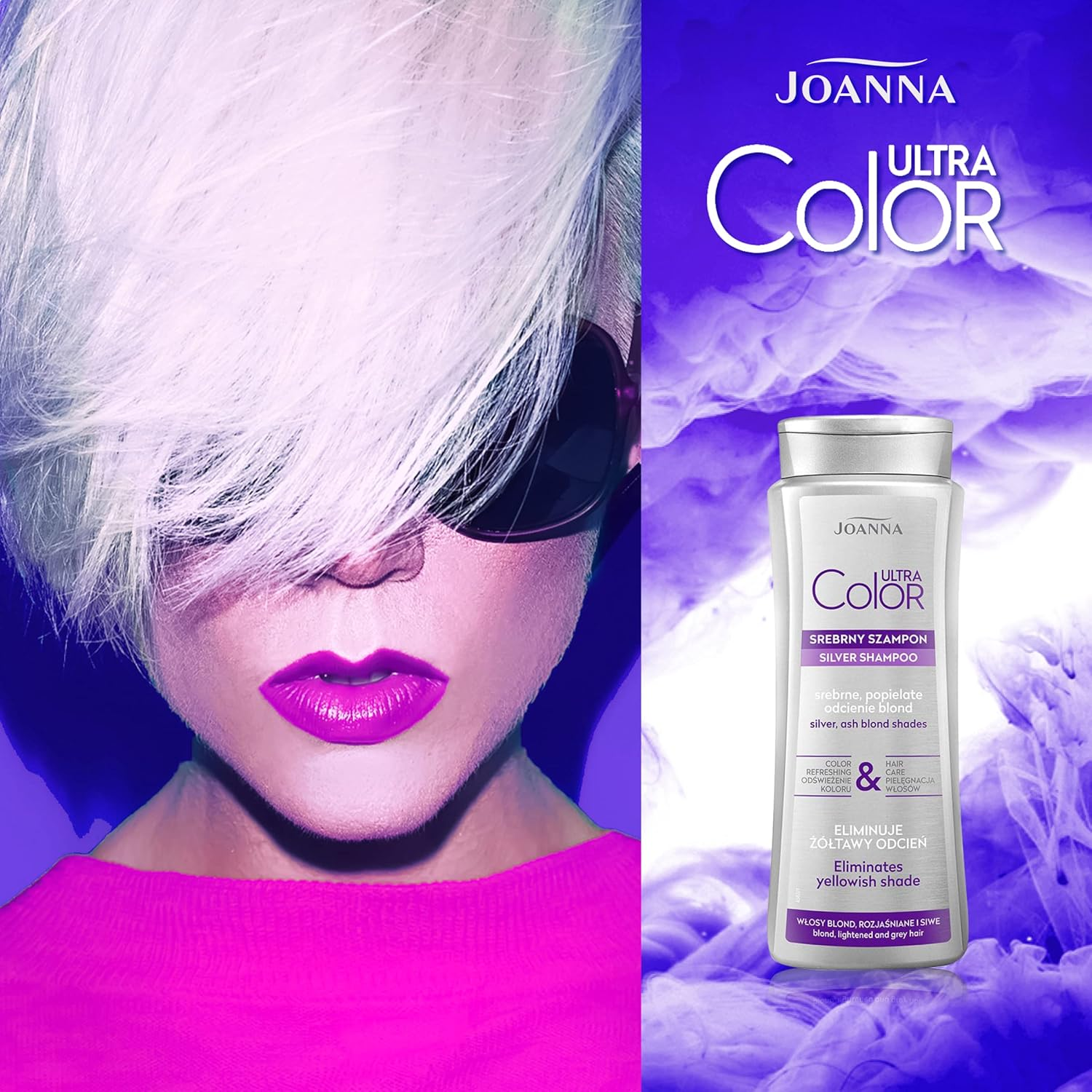 JOANNA Ultra Colour Silver Shampoo - Shampoo for Women - Colour Enhancing Shampoo - Neutralising Unwanted Yellow Tones - Makes Combing Hair - Silver Blonde Tones 400 Ml