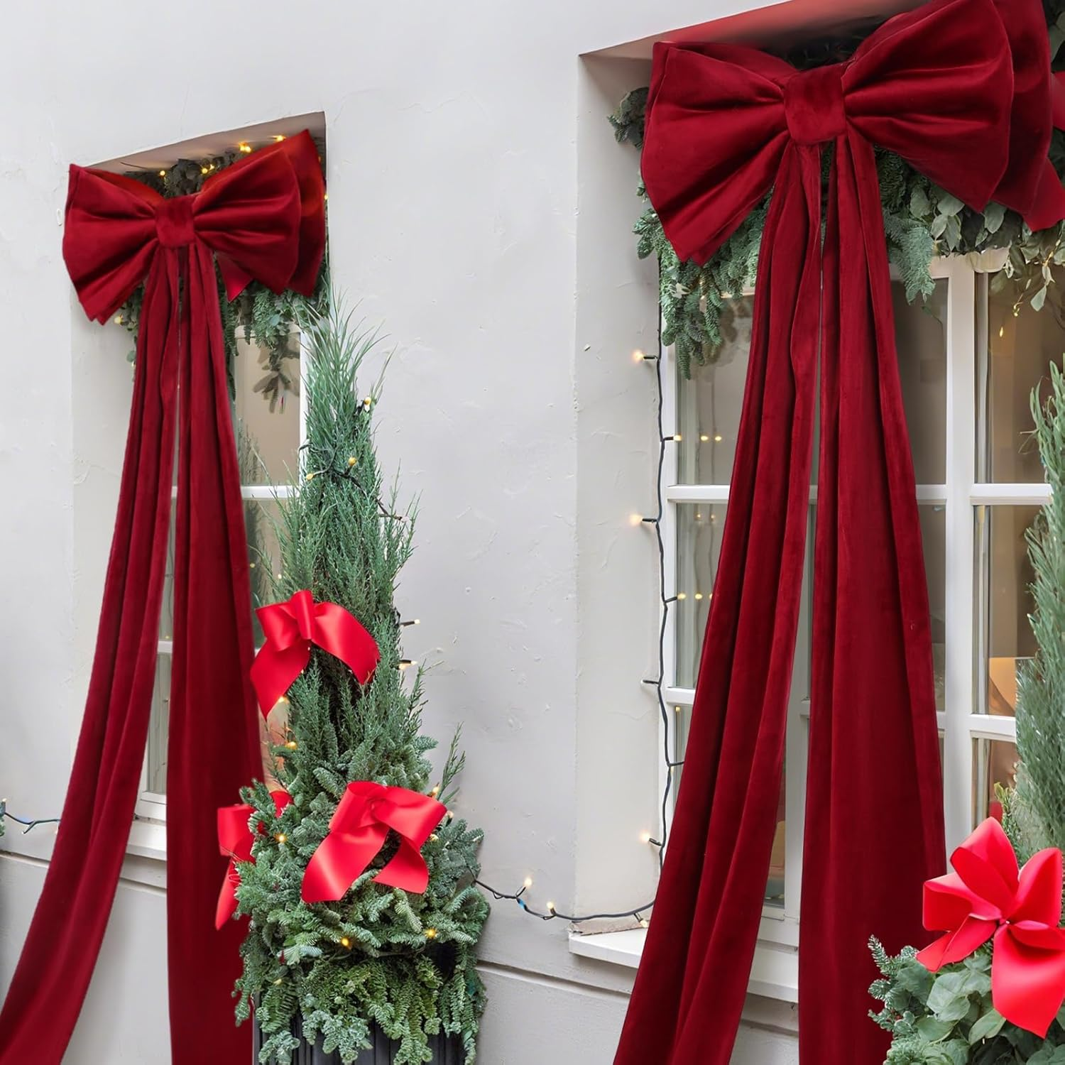 Koeay Christmas Tree Topper Bow, 75X18 Inch Extra Large Red Velvet Bows for Room Wall Backdrop, Home Christmas Tree, Large Bow Ribbon Tie for Wedding Christmas Fall Birthday Party (Wine Red, Velvet) image number 1