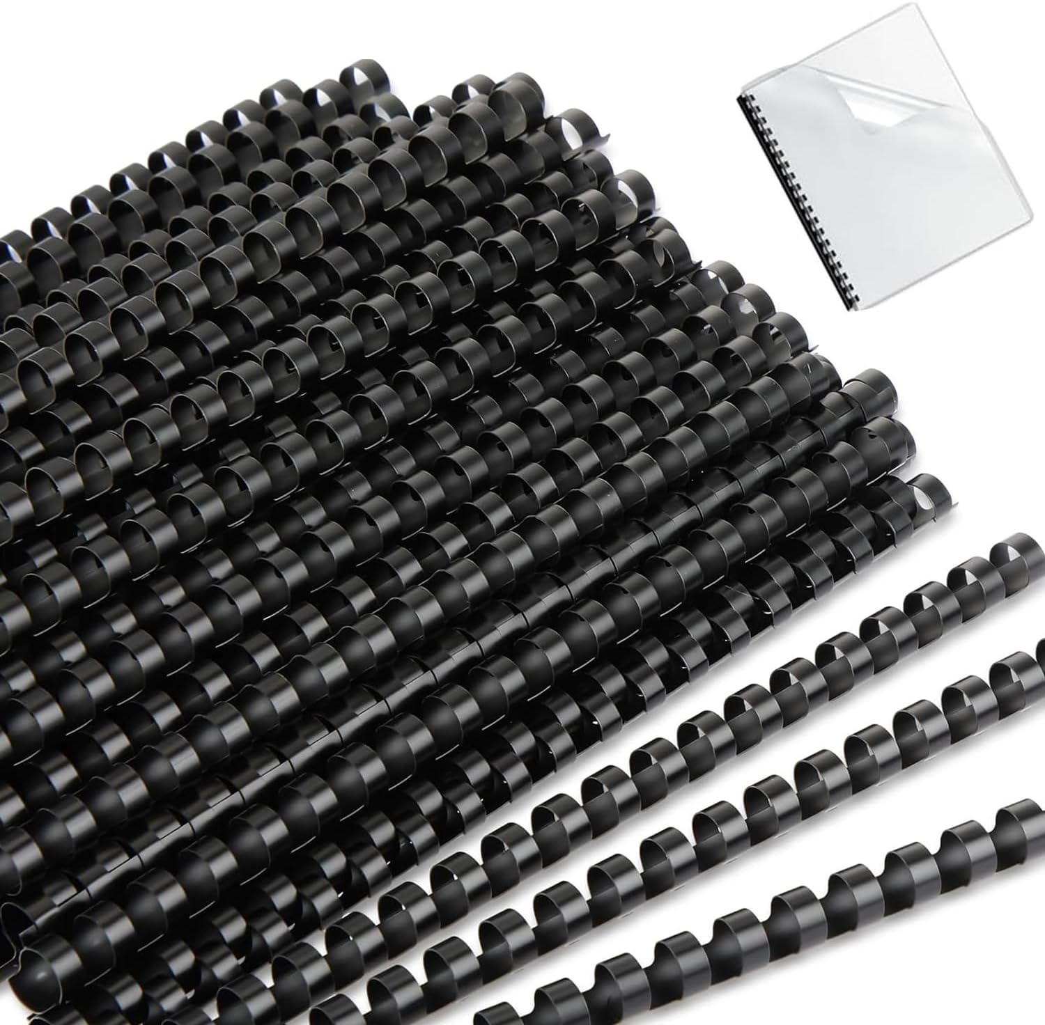WEZCHUGHAOL 50 Pcs Black Plastic Comb Binding Spines 16Mm, 21 Rings for Binding Paper Sheets up to 120 Sheets, Durable Bookbinding Supplies for Office & School image number 4