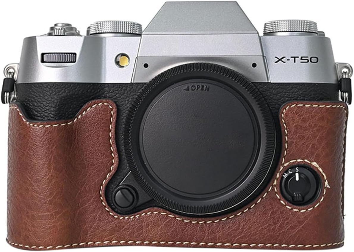 VOVMOEYA Camera Case for FUJIFILM X-T50 Mirrorless Digital Camera,Fuji XT50 Half Case with Soft Microfiber Inner,Function Well with 1/4"-20 Thread Hole Retro PU Leather Texture-Light Blue