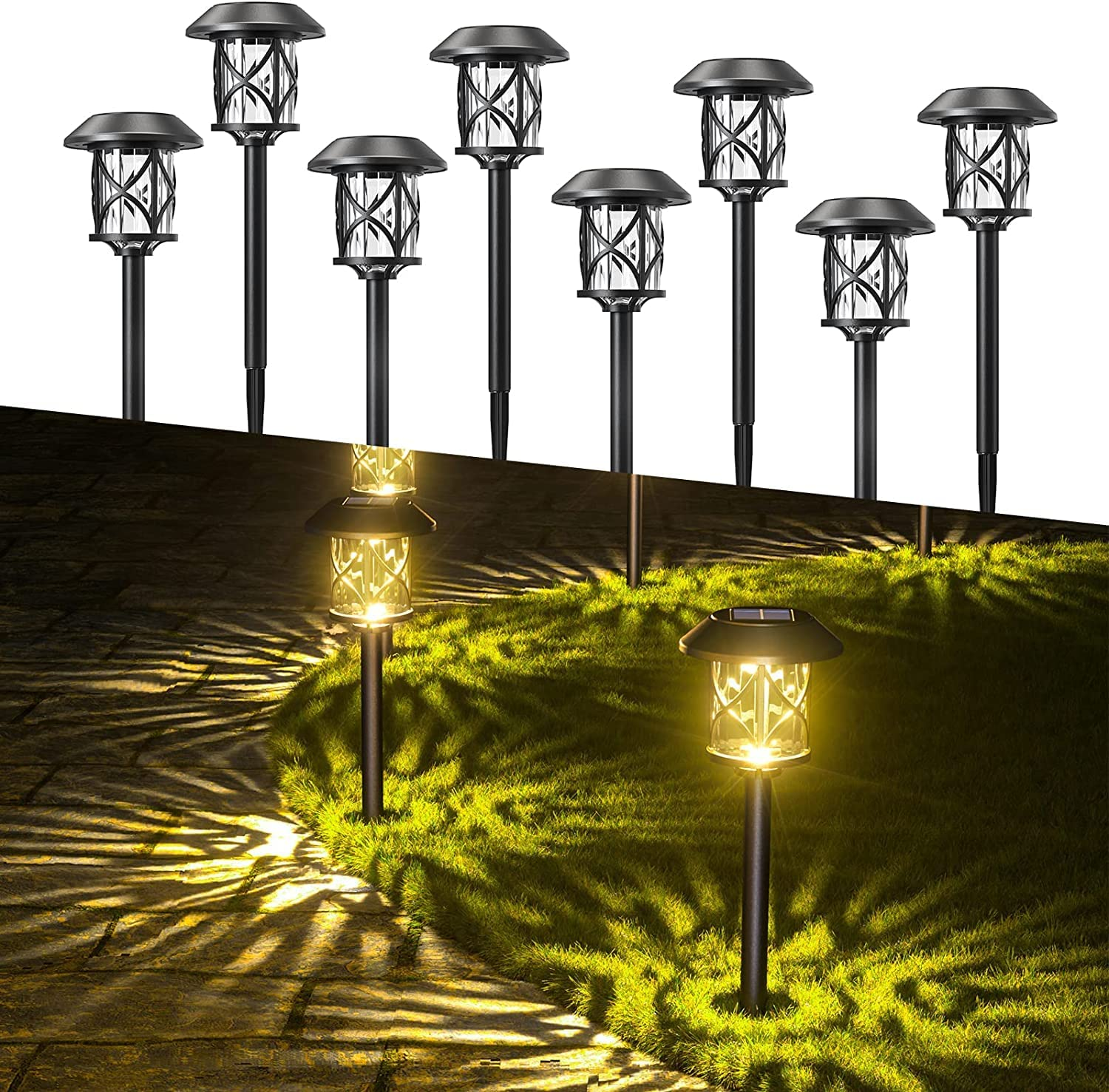 Quntis Solar Pathway Lights Outdoor 8 Pack, IP65 Waterproof Bright Solar Garden Lights, Auto On/Off Solar Landscape Lighting Warm White, Solar Powered Path Lights for Yard Driveway Walkway Patiolawn image number 2