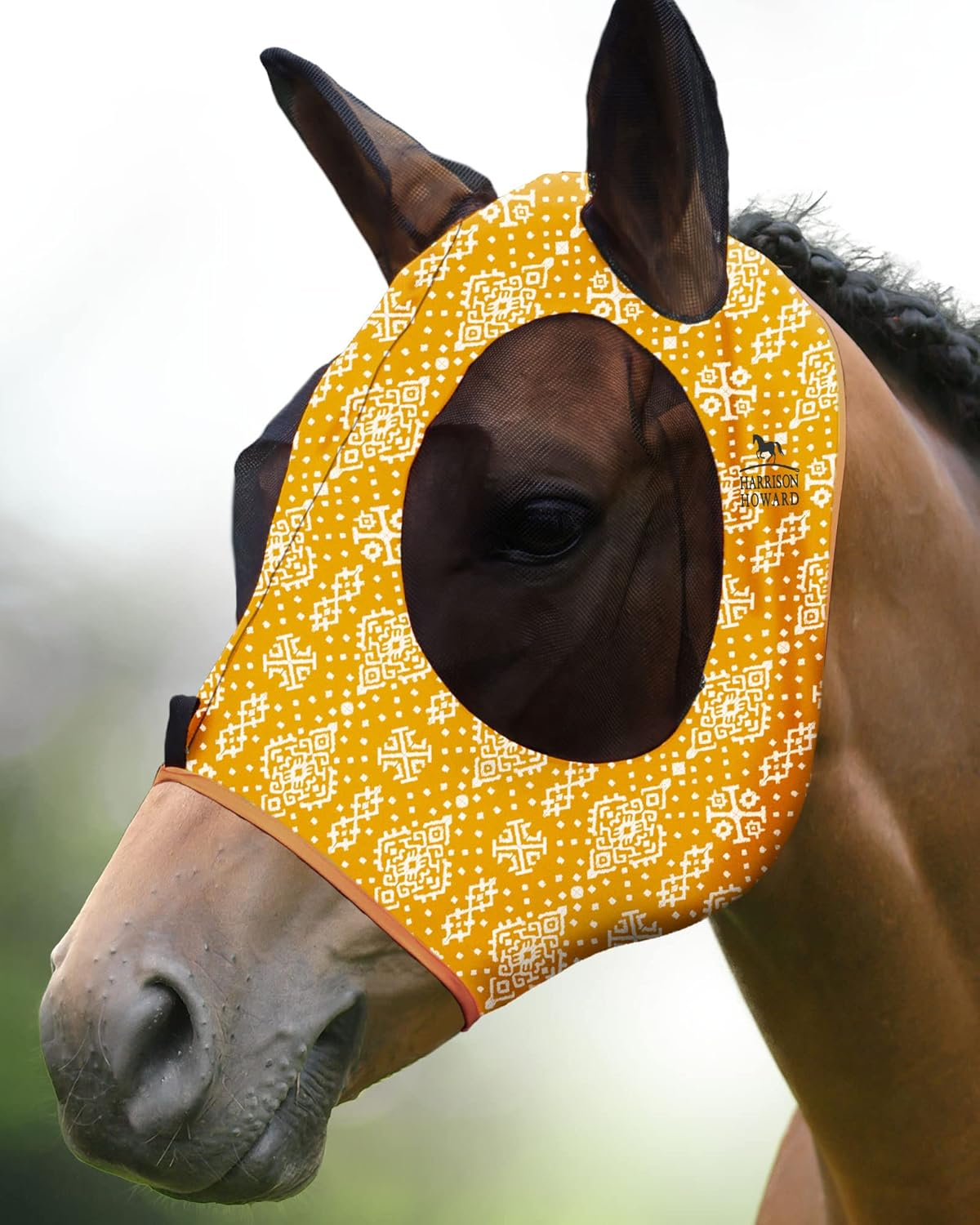 Harrison Howard Super Comfort Stretchy Fly Mask Large Eye Space with UV Protection Soft on Skin with Breathability Paisley Wave Cob (Medium) image number 5