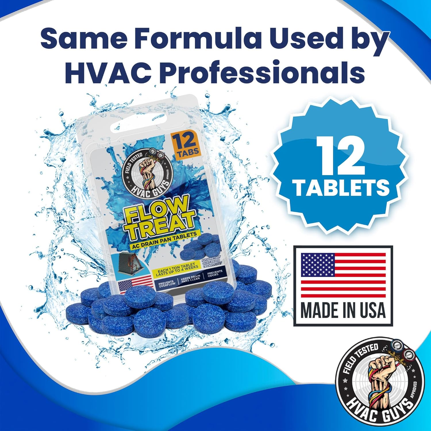 AC Drain Pan Tablets 12PK | Flow Treat Tablets Prevents Odors, Keeps HVAC Drain Pan Clean, Prevents Overflow | One Tablet Lasts up to 4 Weeks image number 6