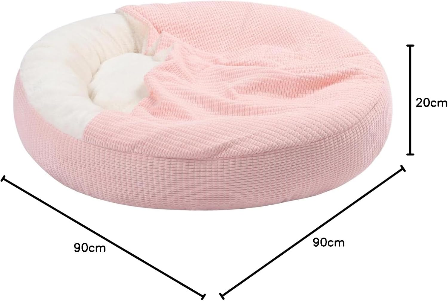 Charlie'S Calming Hooded Pet Bed, Dog, Puppy & Cat Luxury Burrowing Cave, Machine Washable, Anti-Anxiety Plush Donut Cuddler Blanket, round Soft Cozy Padded Nest, Pink, Large 90X90X20Cm image number 3