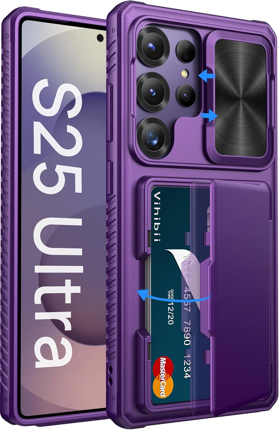 Vihibii for Samsung Galaxy S25 Ultra Wallet Case with Card Holder (4 Cards), [RFID Blocking] & Slide Camera Cover & Raise Screen Edges, Phone Case for Samsung Galaxy S25 Ultra 6.9", Rose Gold