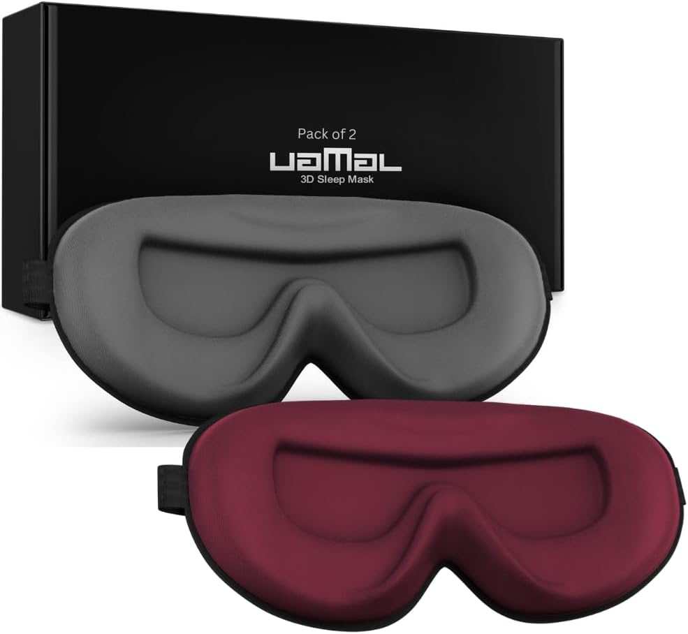 Pack of 2 Sleep Mask, Eye Mask for Sleeping, Eye Mask,100% Blackout Sleeping Masks, Sleep Masks for Women & Men, Zero Pressure Sleep Eye Mask with Adjustable Strap, Travel Essentials, 3D Sleep Masks (Black & Dark Crimson)