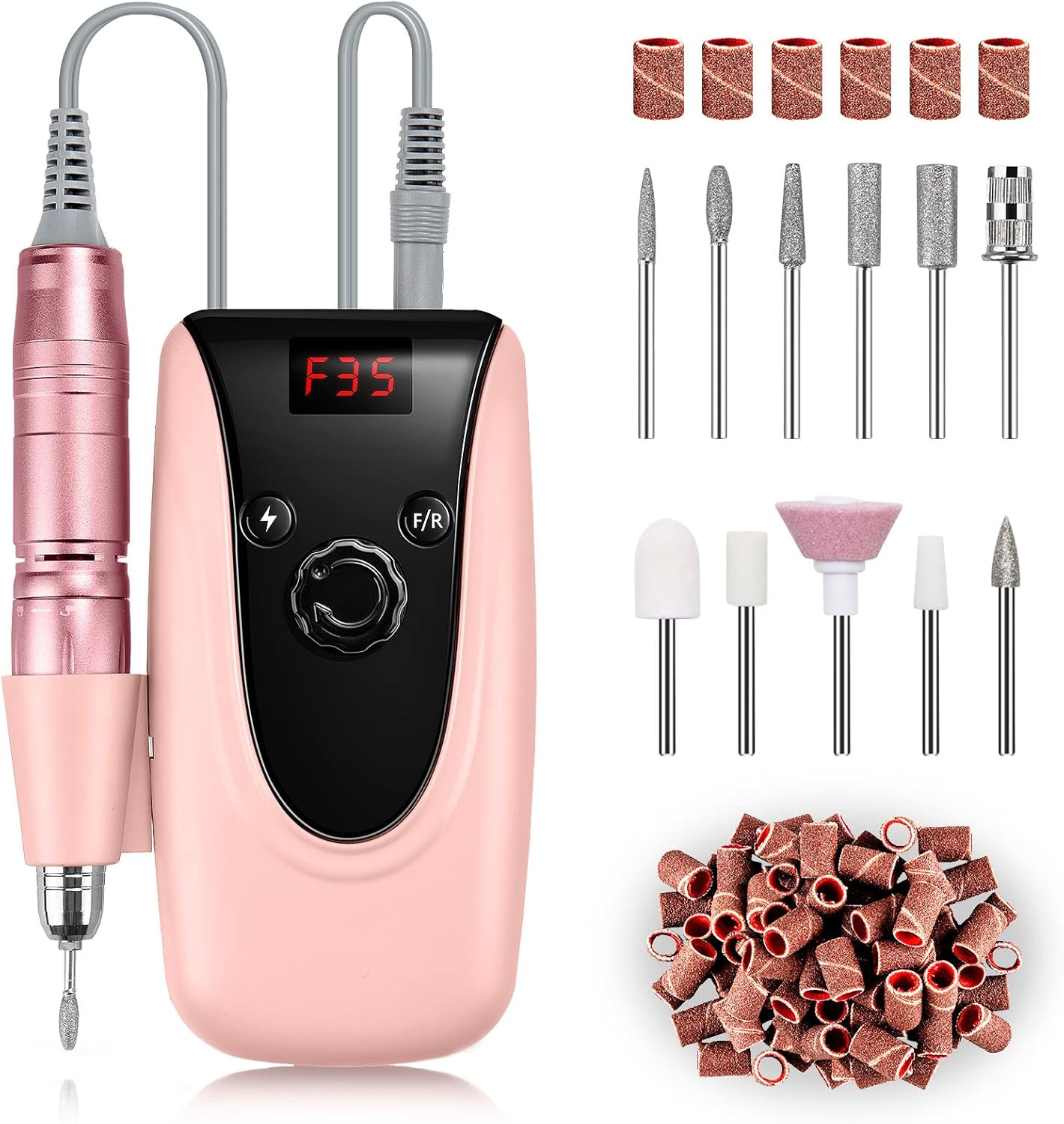 Madenia Professional Rechargeable 35000 Rpm Nail Drill Machine, Portable Electric Nail File E File for Acrylic Gel Nails, Manicure Pedicure Polishing Tools with Display Screen, Pink image number 2