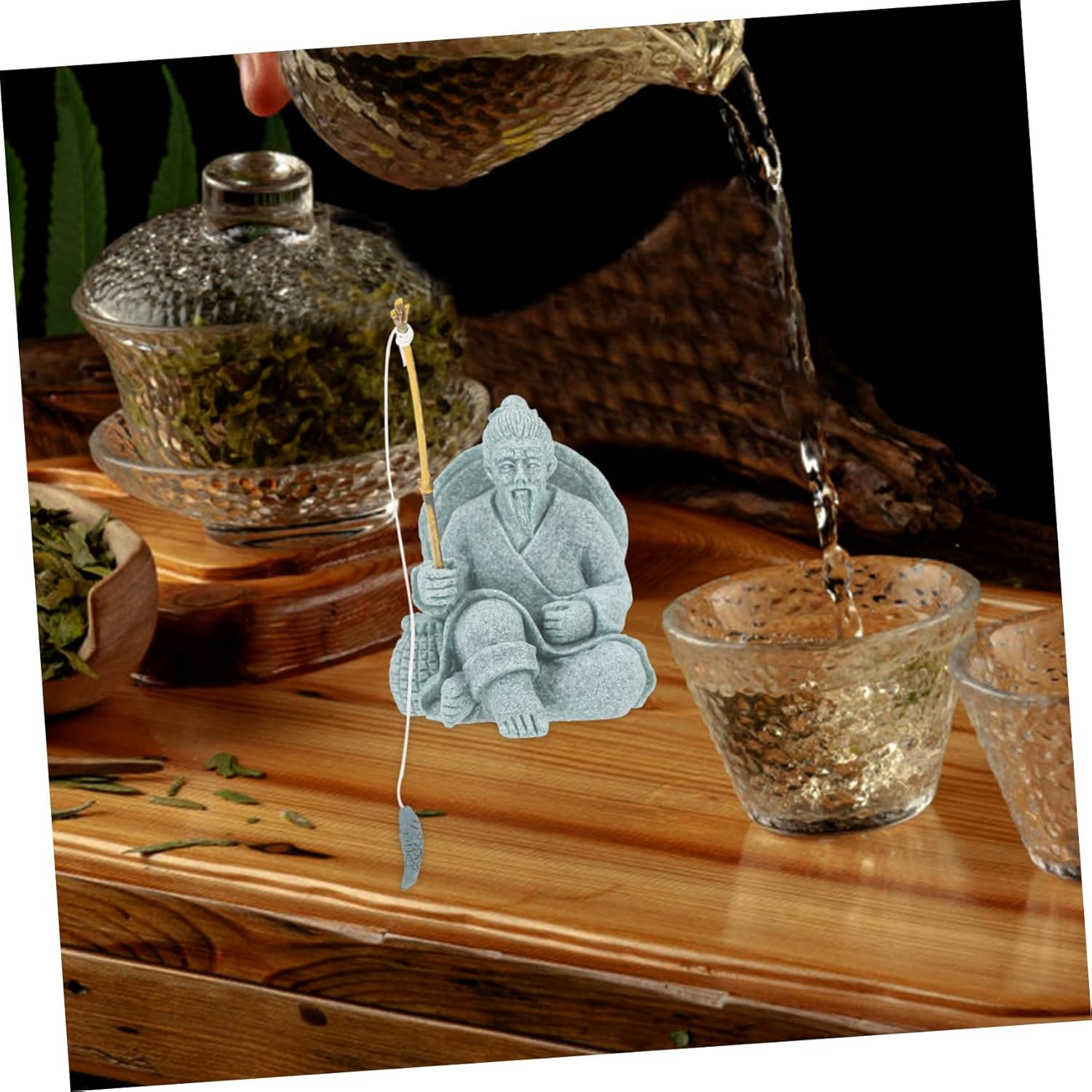 ROMISBABA Miniature Fisherman Figurine for Fish Tank Decor Sandstone Tea Pet Ornament for Garden and Home Aquariums Traditional Chinese Design image number 4