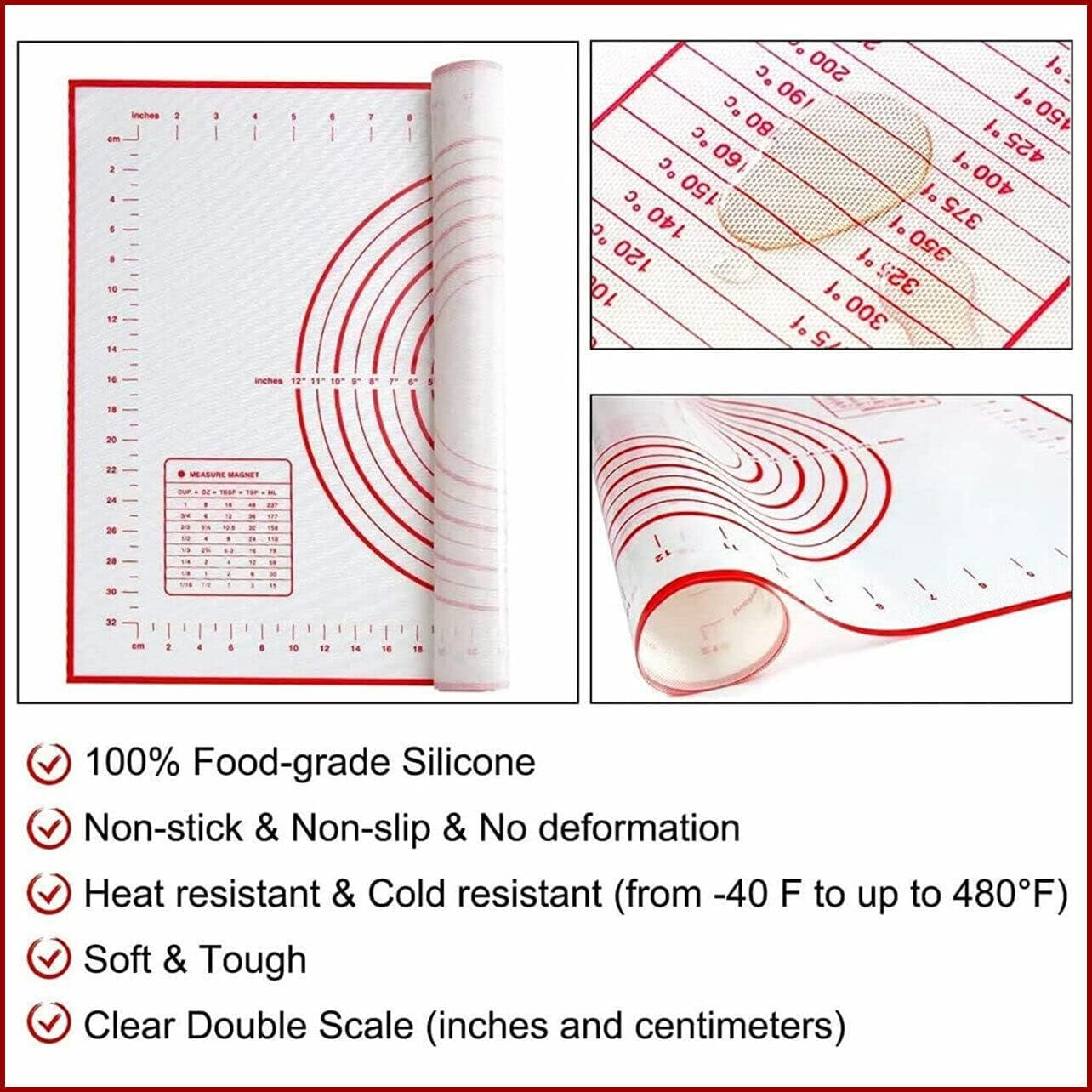 Non-Stick Silicone Baking Mat Rolling Cake Dough Scale Pastry Clay Fondant Sheet - Flexible Silicone Baking Mat with Measurements image number 1