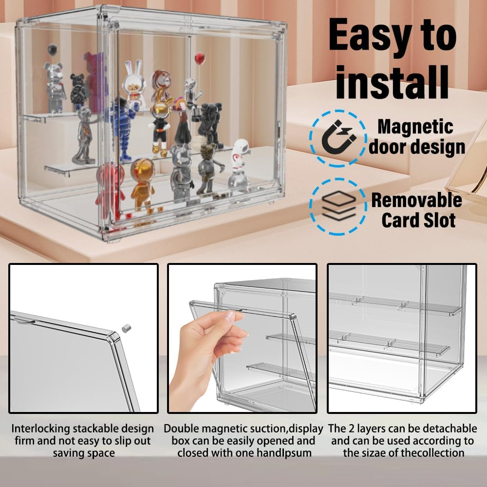 Acrylic Display Case for Collectibles, Stackable Clear Acrylic Display Box with Movable Panels for Figure,Toys, Sports Memorabilia, Wallets, Books image number 3