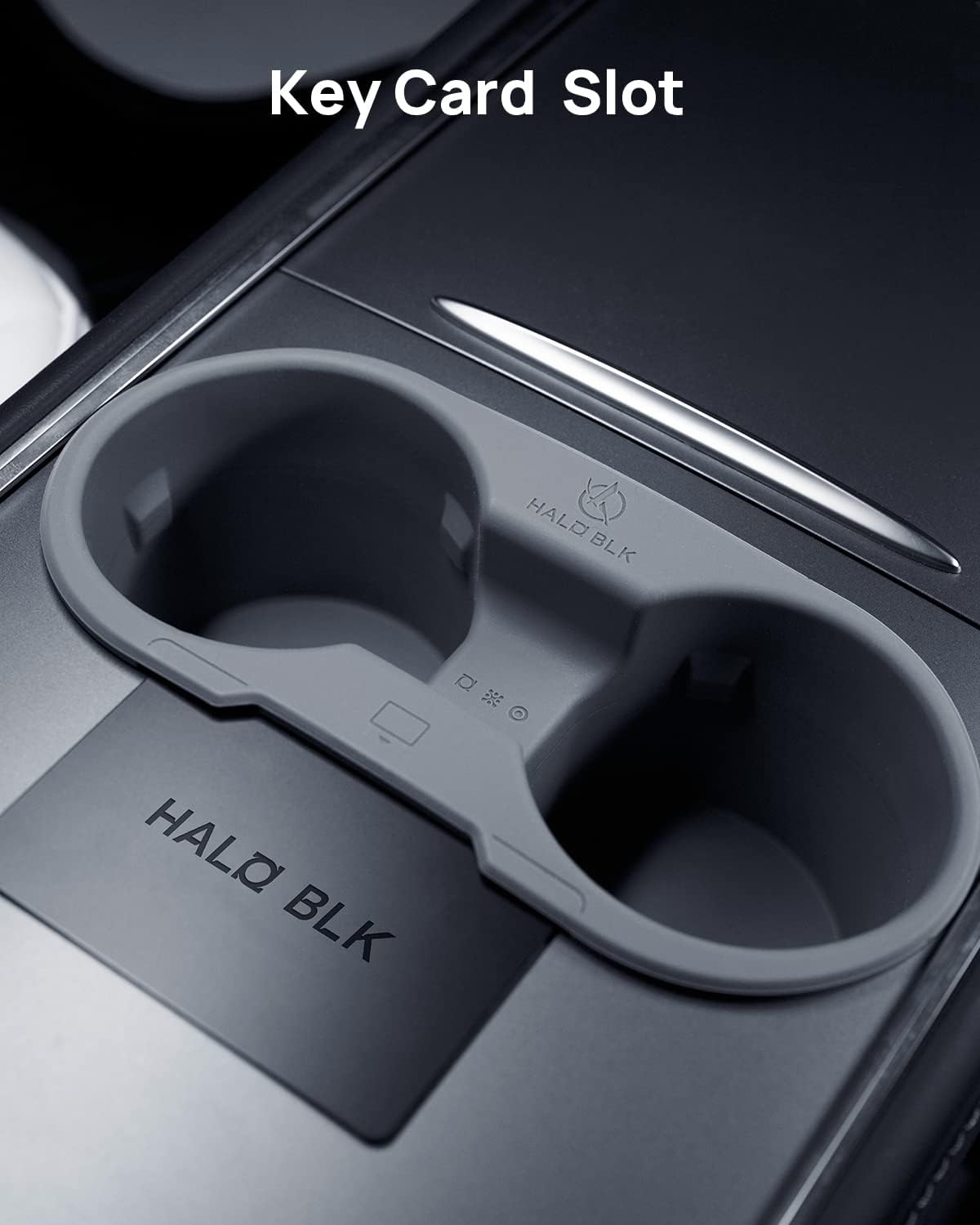 Halo BLK Center Console Cup Holder Insert for 2023 2022 2021 Tesla Model 3 Model Y, Removable & Washable Food Grade Silicone with Key Card Design image number 3