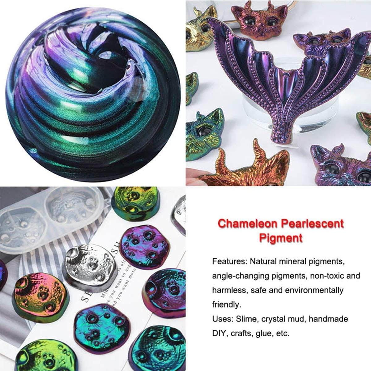 Bilnins Chameleon Mica Powder 12 Color Shift Mica Powder, Holographic Glitter for UV & Epoxy Resin Supplies, Eyeshadow, Acrylic Paint, Nail Decor, Slime, Soap Making, Candles, Bath Bombs, Cosmetics image number 1