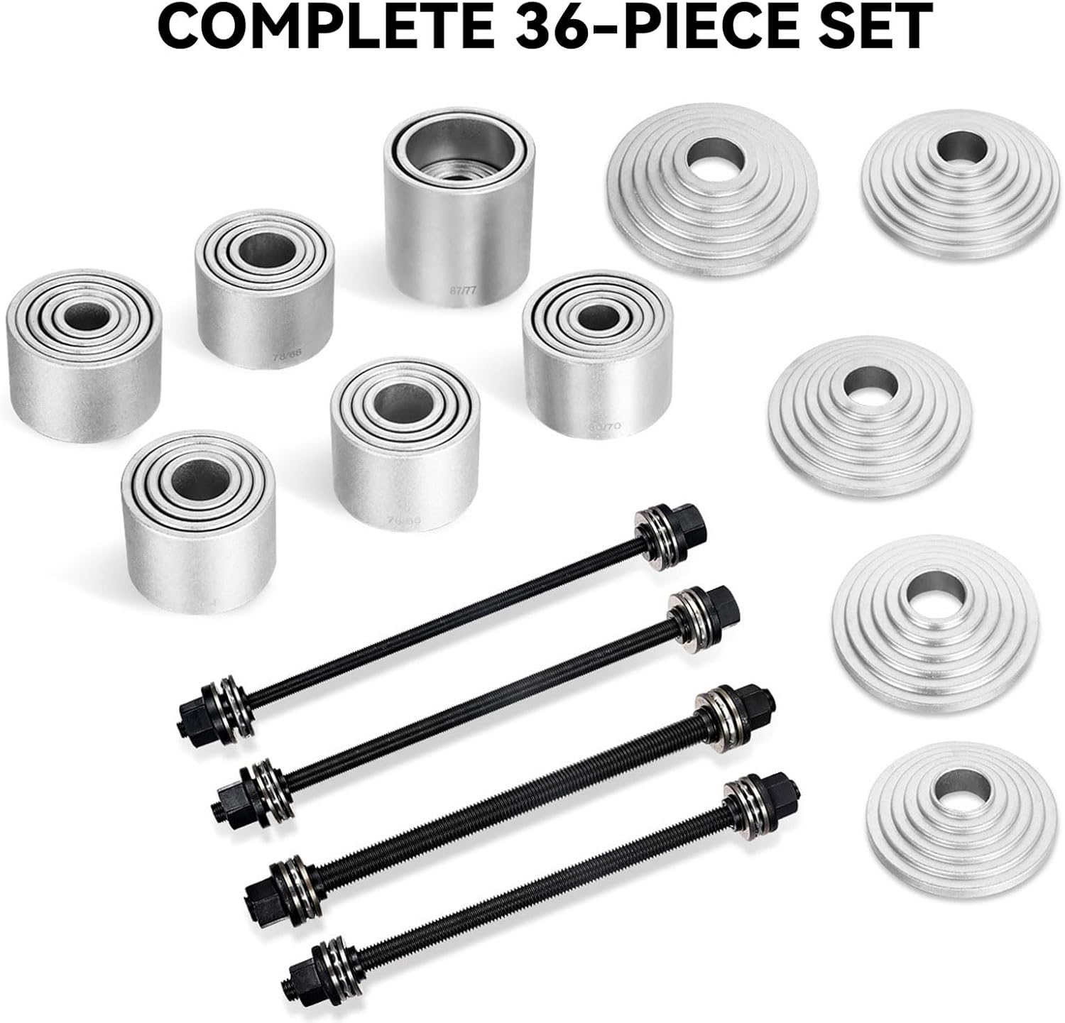 36Pcs Bushing Bearing and Seal Removal Tool Set, Universal Press & Pull Sleeve Installation Tool with Spindles and Step Discs, Automotive Suspension Bushing Extractor Kits for Silent Rubber Bearings image number 4