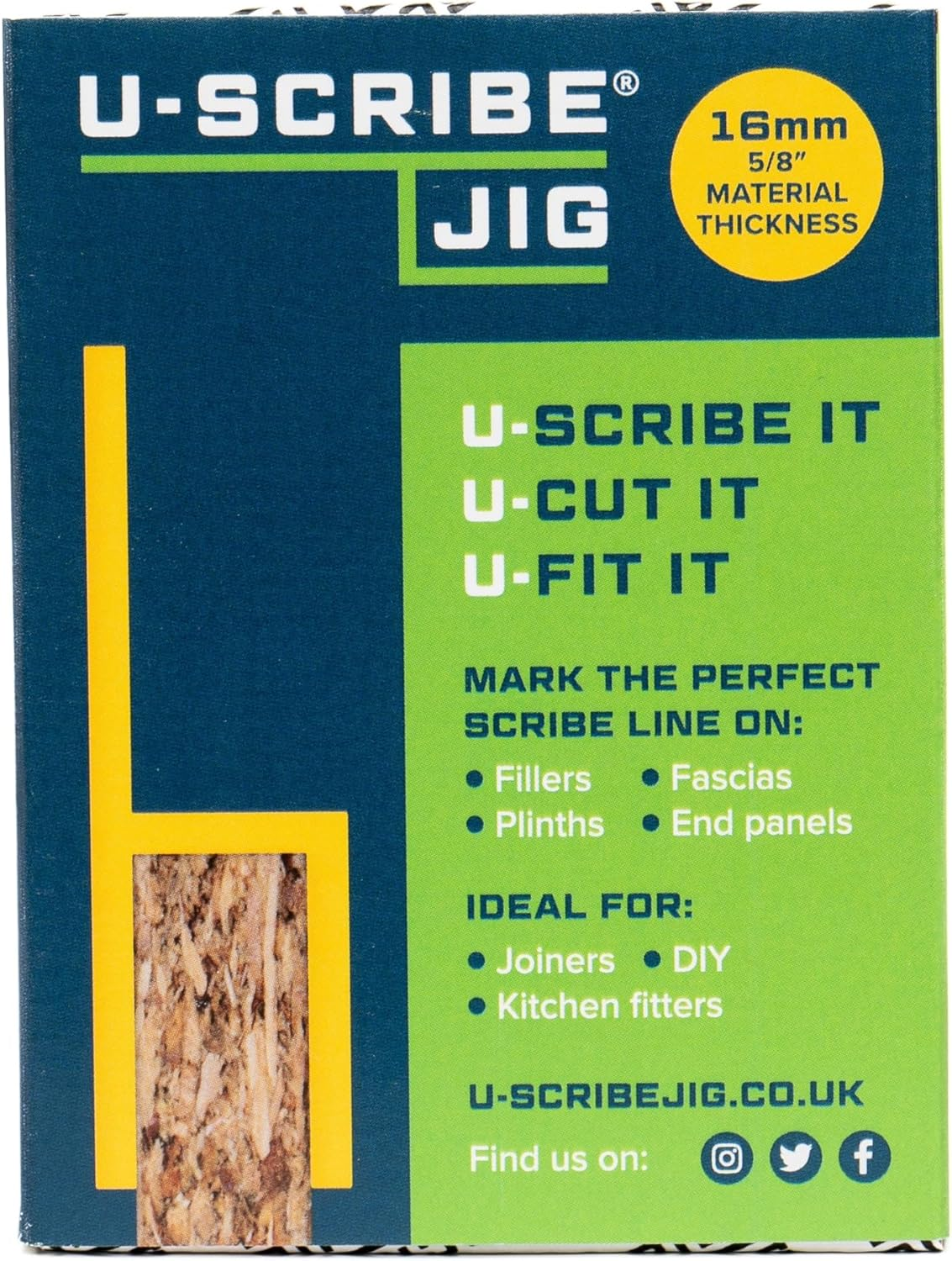 U-Scribe Jig 16Mm (5/8") Set of 3 Woodworking & Carpentry Jigs - Mark Accurate Scribe Lines on Fillers, Panels, Toe Kicks, for Carpentry, Cabinet Installation, Furniture Fitting, DIY image number 5