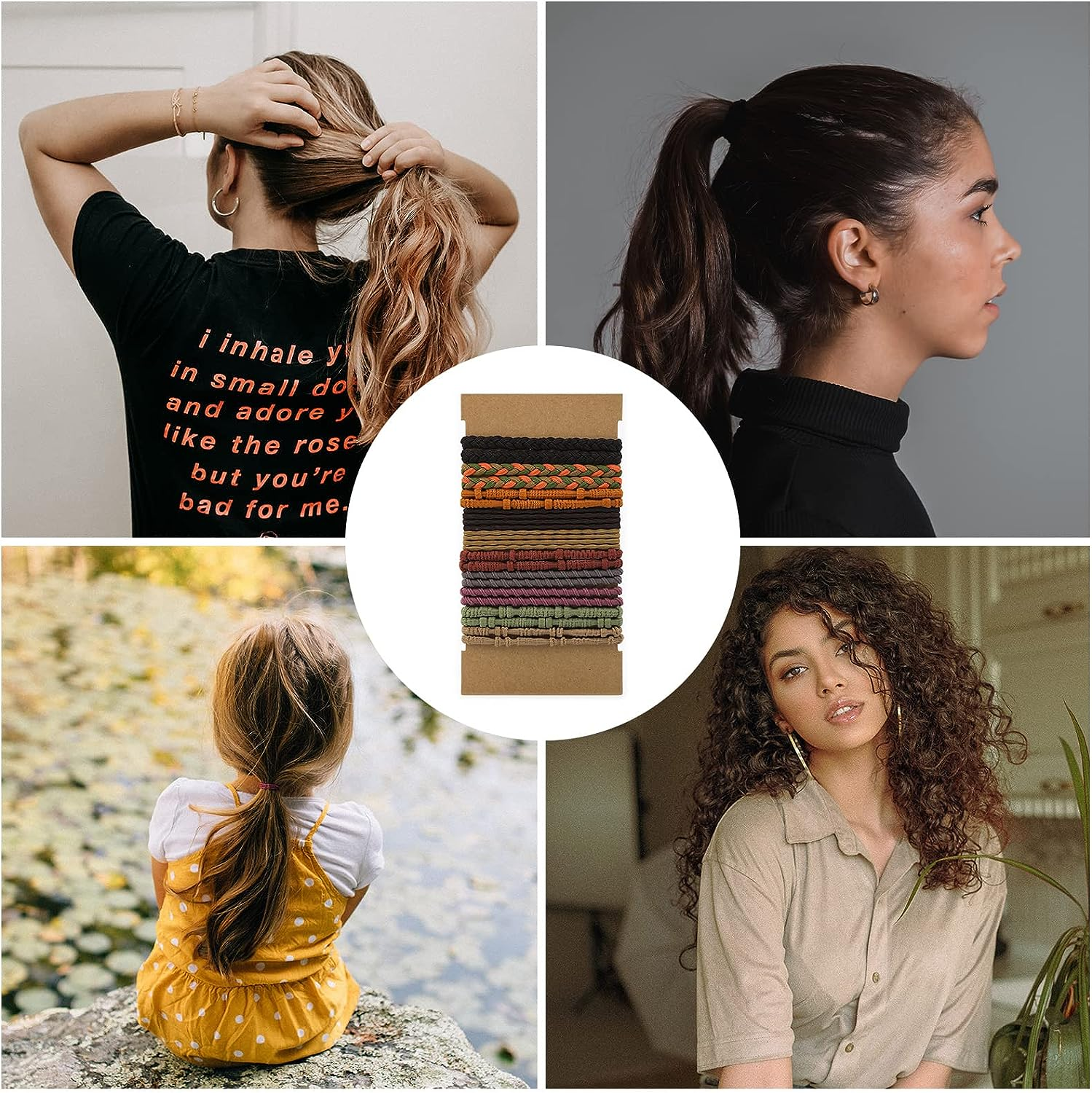 20Pcs Hair Tie Bracelets for Women Men, Boho Hair Ties Bracelets Hair Elastics No Damage Ponytail Holders for Thick/Medium/Long Hair (4 Styles, 10 Colors) image number 4