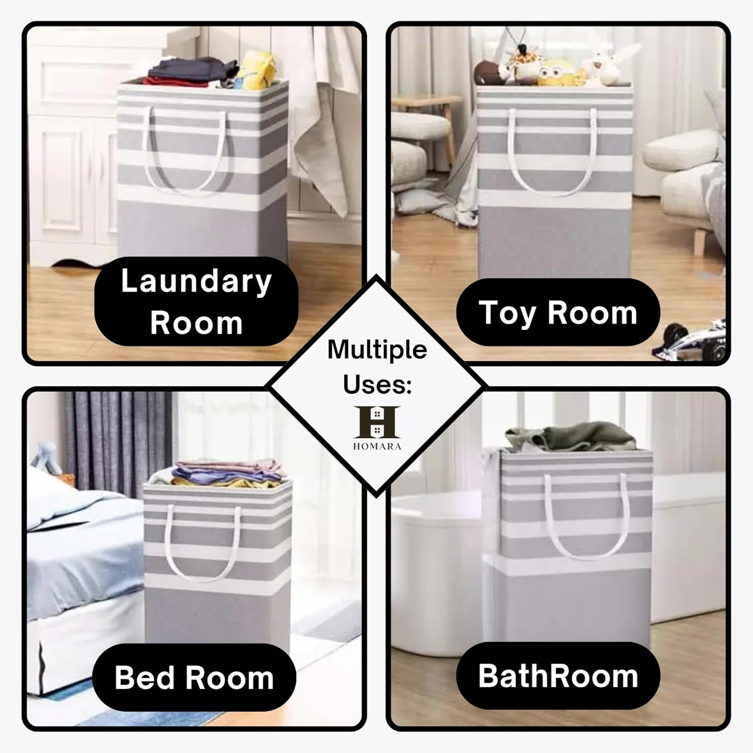 HOMARA - Large Laundry Basket &ndash; Collapsible Clothes Hamper with Handles &ndash; Waterproof, Foldable Laundry Organizer for Bedroom, Bathroom, Dorm, Nursery, Travel & Laundry Room &ndash; Durable Storage Bin image number 5