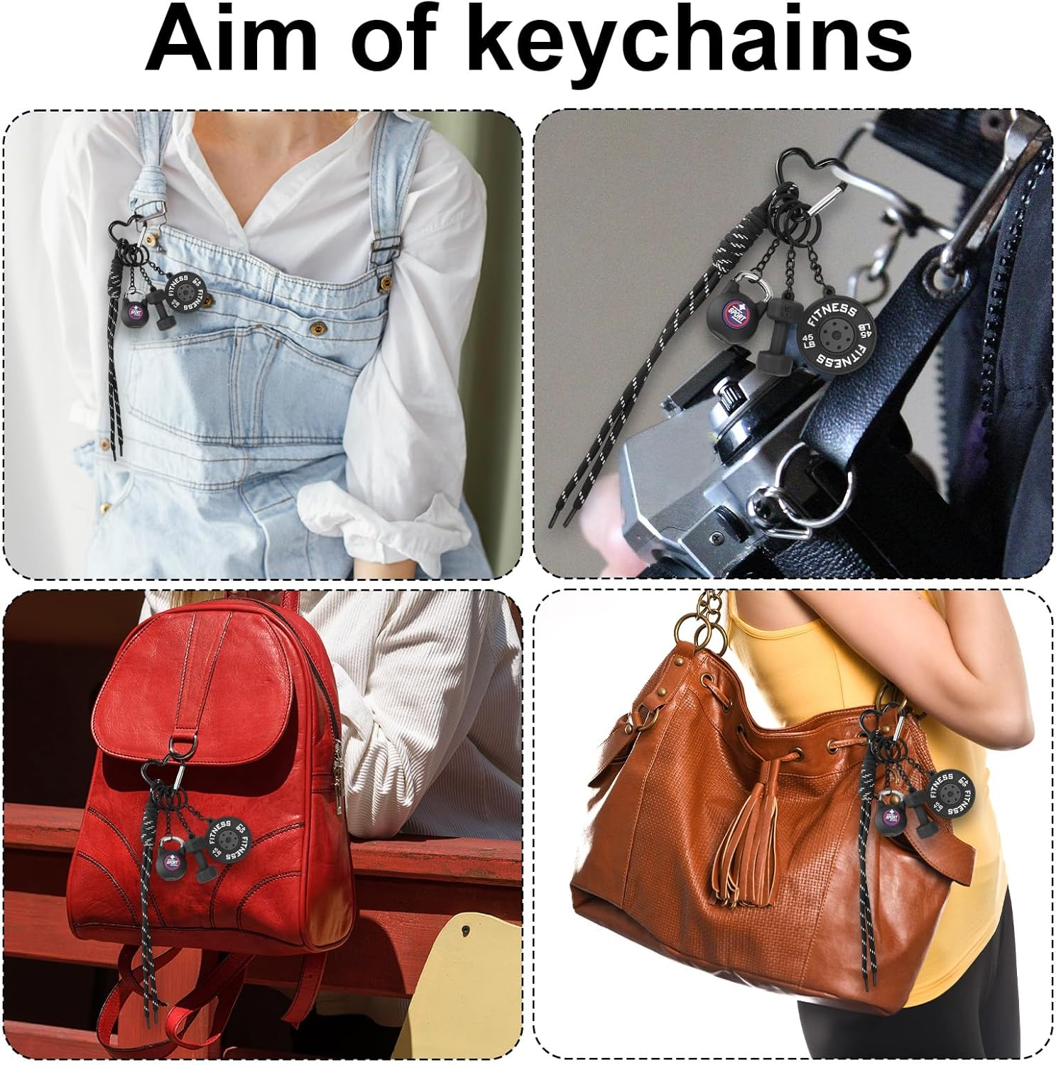 Gym Keychain, Black Dumbbell Kettlebell Barbell Plate Charsm Gym Keychain Gift Motivational Fitness Accessories for Men Women Sports Lovers Trainer Friends Family image number 1