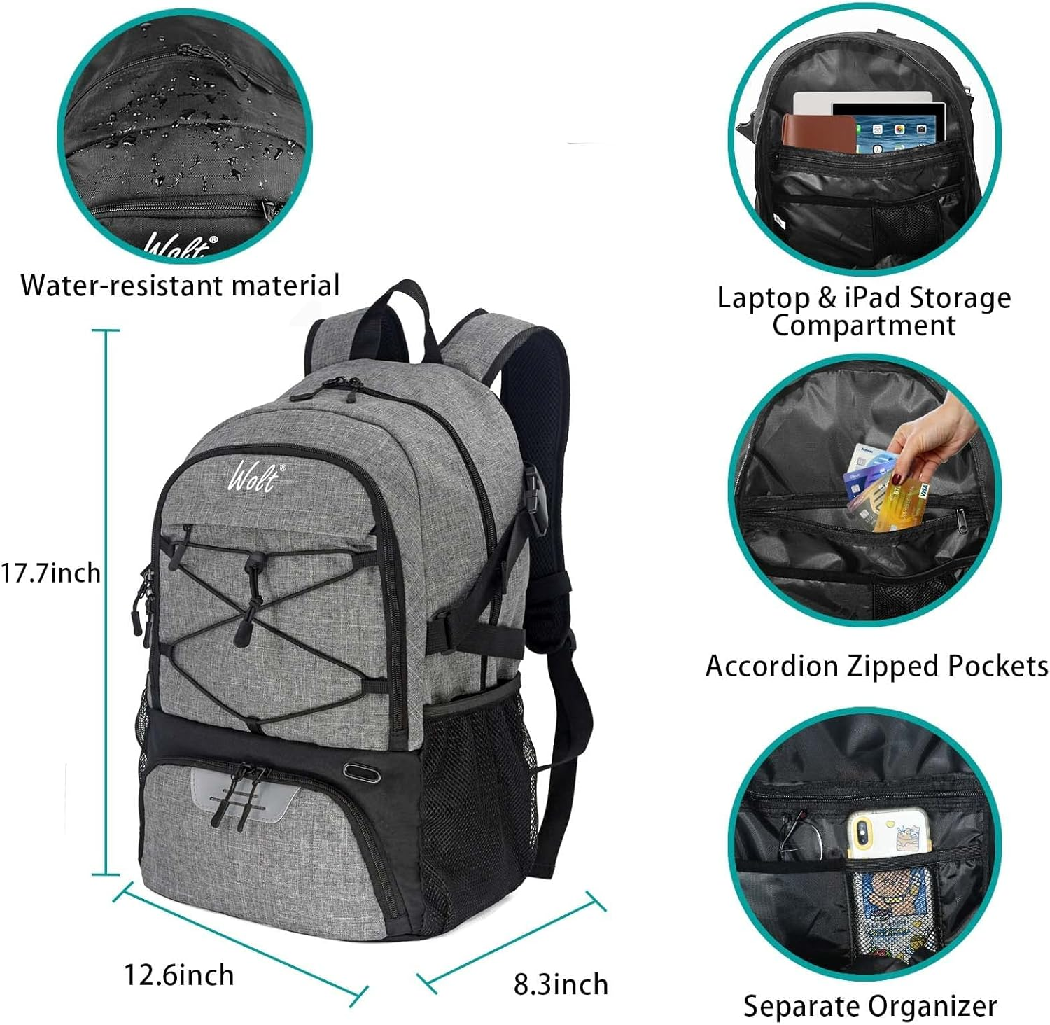 Basketball Backpack Large Sports Bag with Separate Ball Holder & Shoes Compartment, Best for Basketball, Soccer, Volleyball, Swim, Gym, Travel - Camouflage Blue image number 5