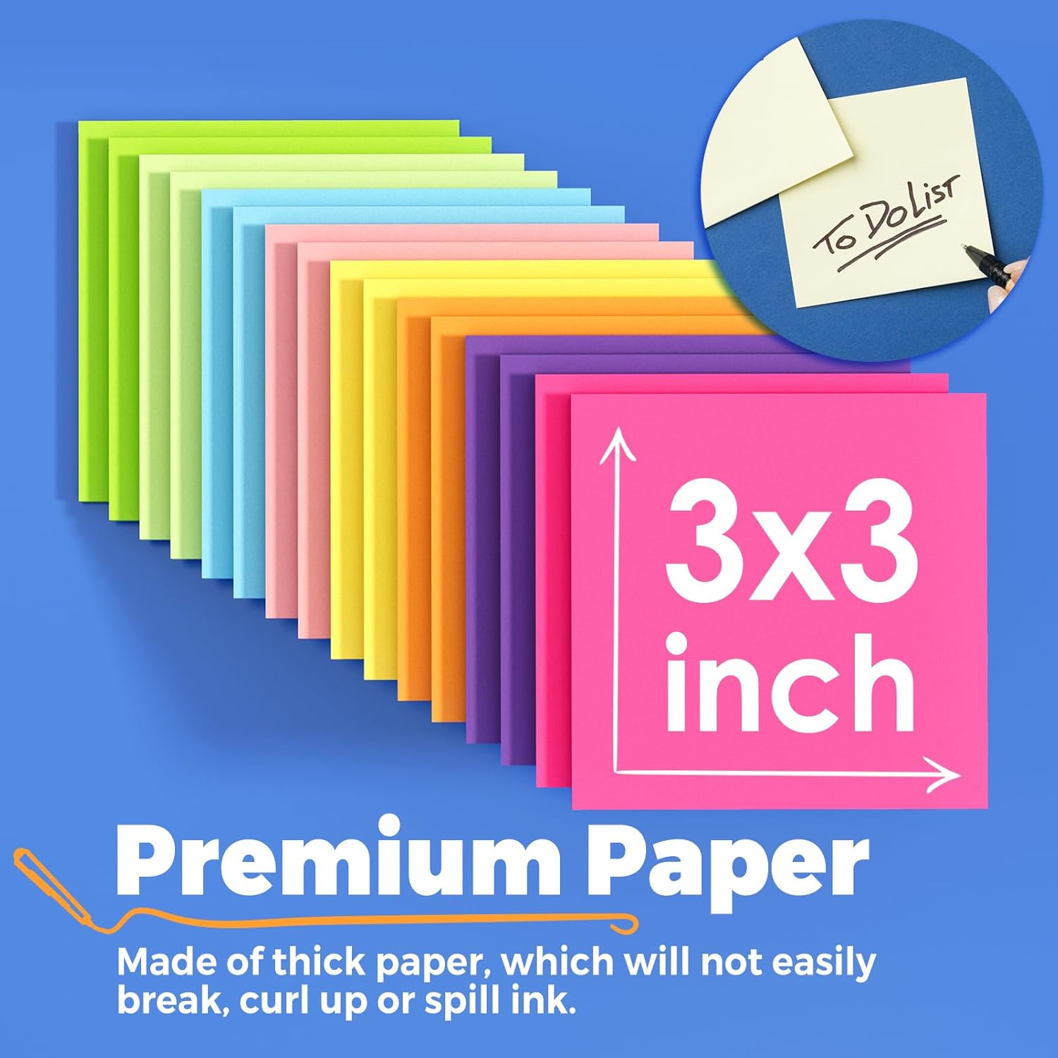 Maxgear Sticky Notes 3X3, 16 Pads Colorful Sticky Pads, Strong Adhesive Self-Stick Note Pads, Super Sticking Power Memo Pads, Leave Reminders Sticky Note on Smooth Surface, 60 Sheets/Pad