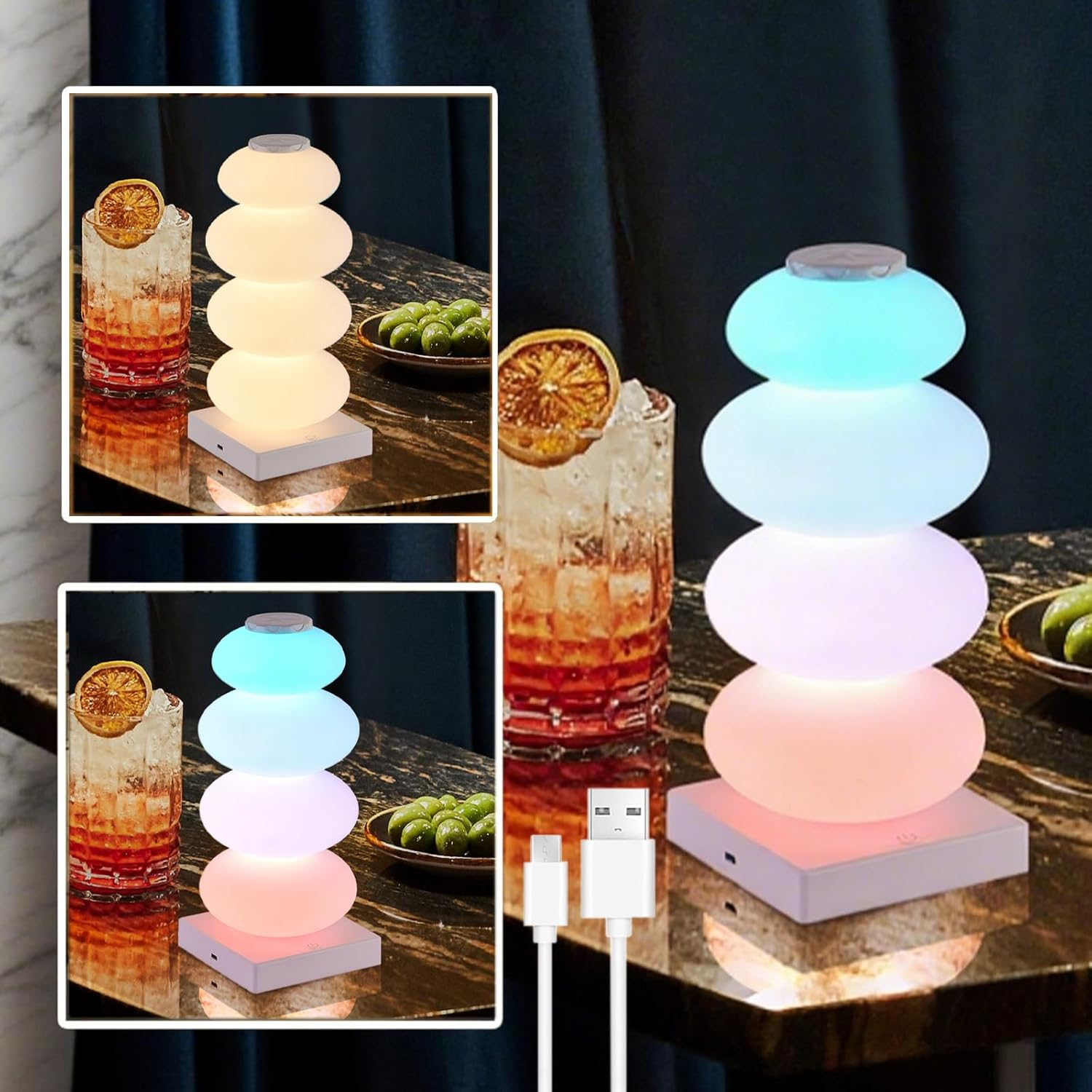JIGNAY Gourd-Shaped Ambiance Table Lamp, RGB Dream Color Bedside Lamp, 2000Mah Touch Control Lamp with 6 Lighting Modes, Ambiance Light for Living Rooms, Bedrooms, Playrooms and Children'S Rooms.