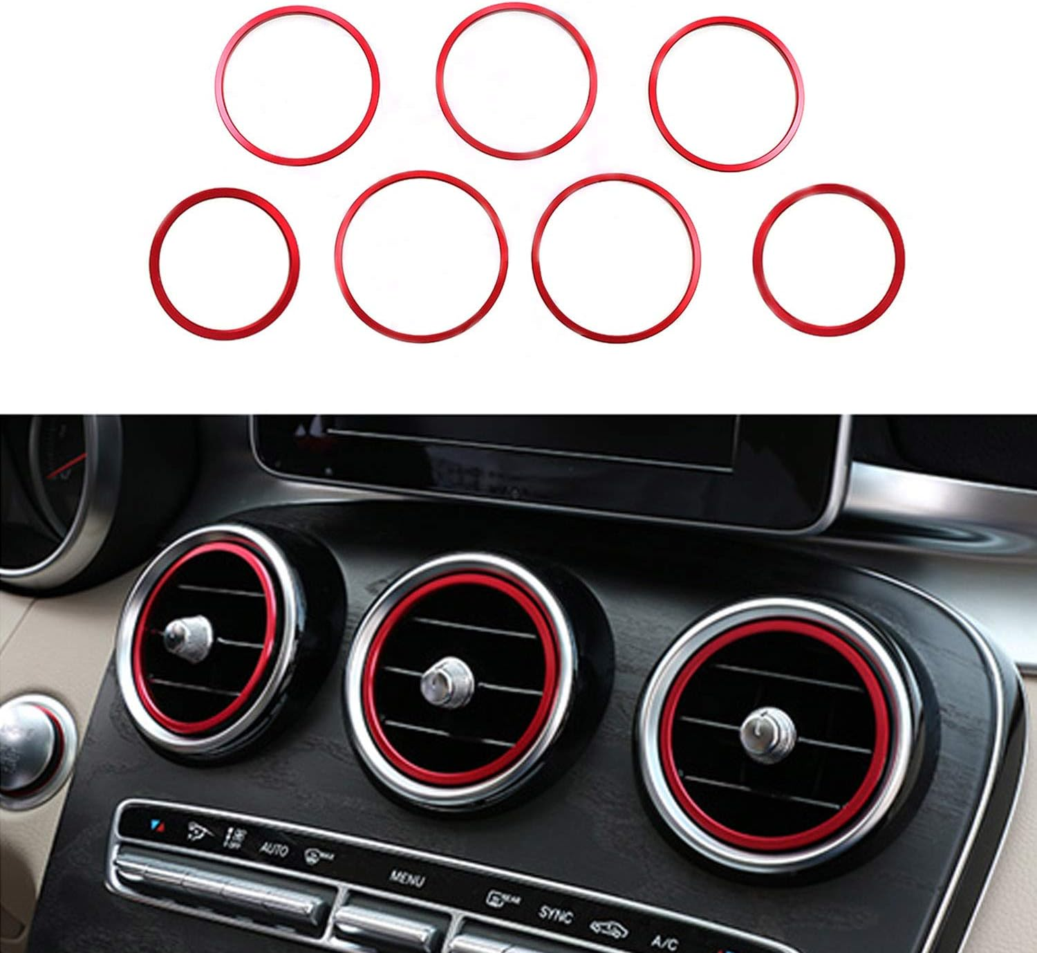 Ramecar Air Conditioner Vent Opening Inner Trim Decoration Covers for 2015-2021 Mercedes Benz W205 C180 C250 C300 C350 C400 C63 AMG, 2016-2022 GLC Class (7 Pcs, Red Aluminum) image number 3