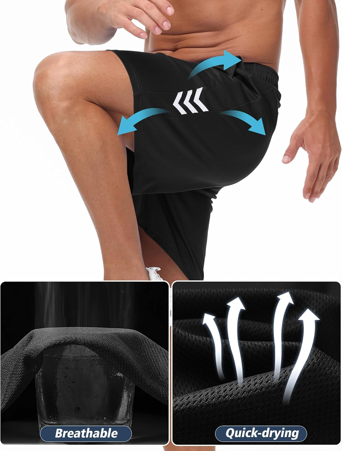 Gym Shorts for Men Quick Dry 3 Pack Running Shorts Fitness Sports Adult Pants Soft Breathable with Pockets image number 7