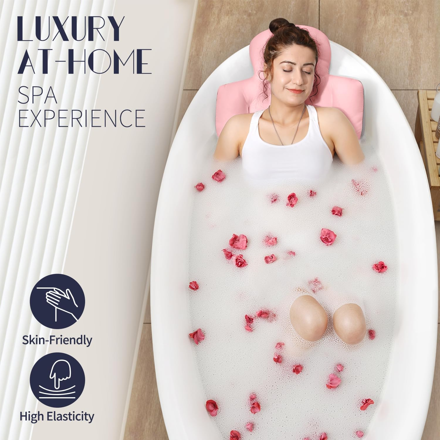 Full Body Bath Pillow for Bathtub, Thick Bathtub Cushion with Laundry Bag, Luxury Tub Pillow for Bath for Headrest Neck and Back Support Pink 51" X 16" image number 1