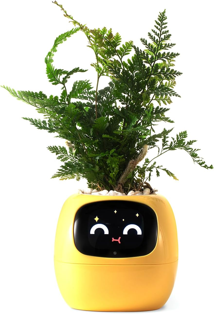Smart Pet Planter Robot Guidance on Plant Care with Emojis, Adorable Plant Companion with Rich Gesture Interaction, Neat Desk Setup Gift(Green)
