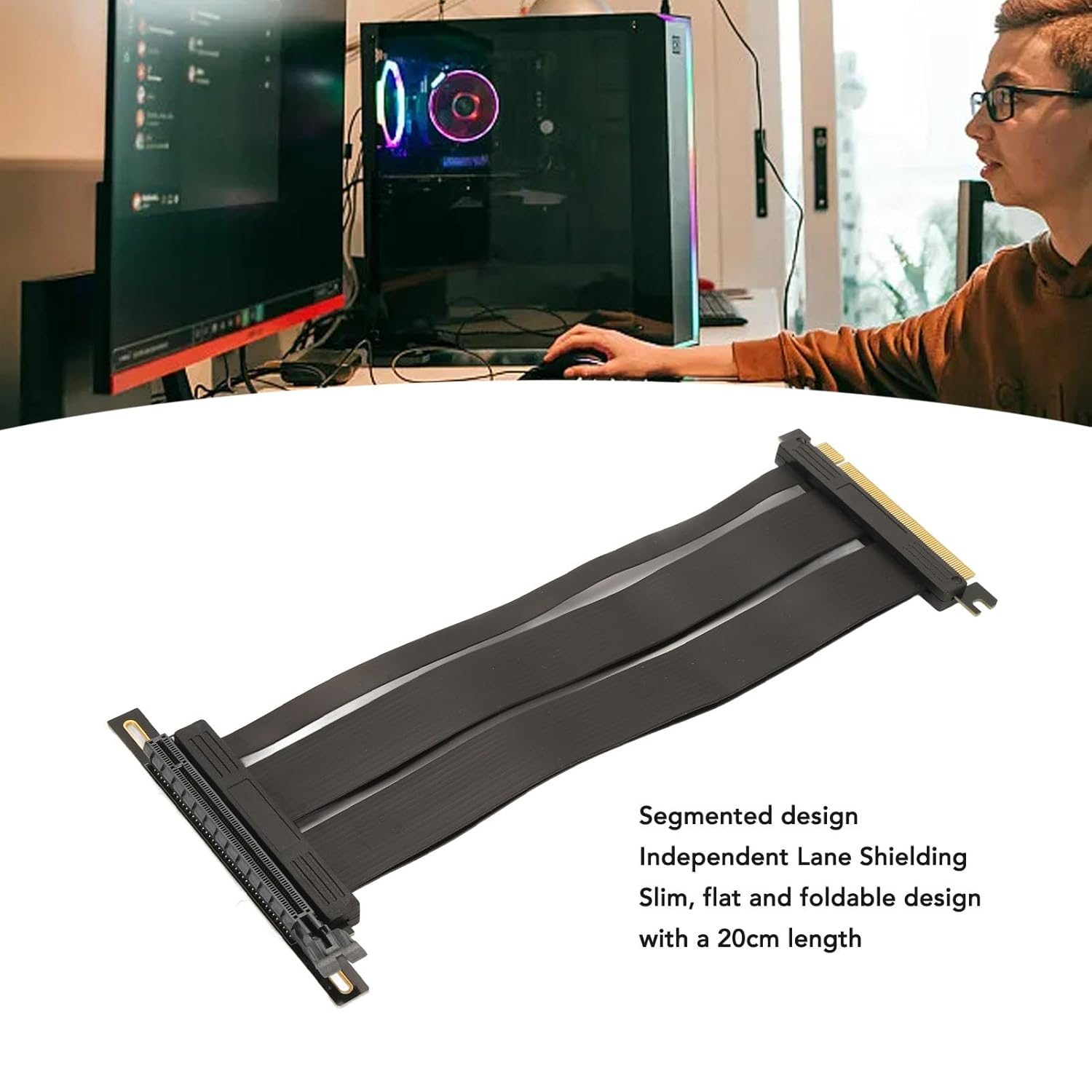 ASHATA Pcie4.0 X16 Riser Cable, 20Cm, Double Reverse, High Speed, Foldable, Compatible with RTX3090, RTX3080, RX6900XT, X570, B550, Z690, B660