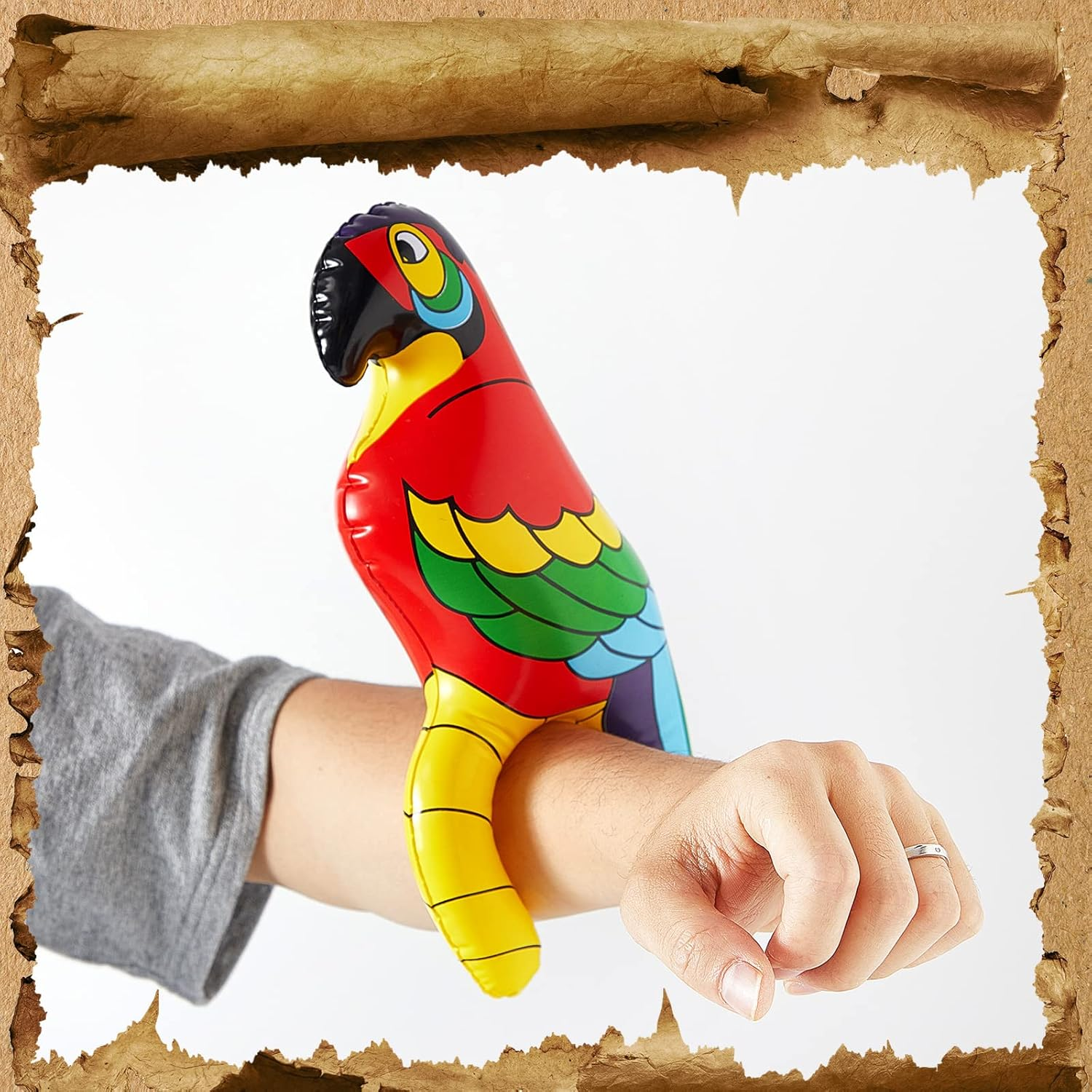 Wettarn 4 Pieces Inflatable Pirate Parrot Shoulder Prop 11 Inches Tall Pet Scarlet Macaw, Pirate Party Decorations for Tropical Party Gift Decoration Pirate Costume Accessory