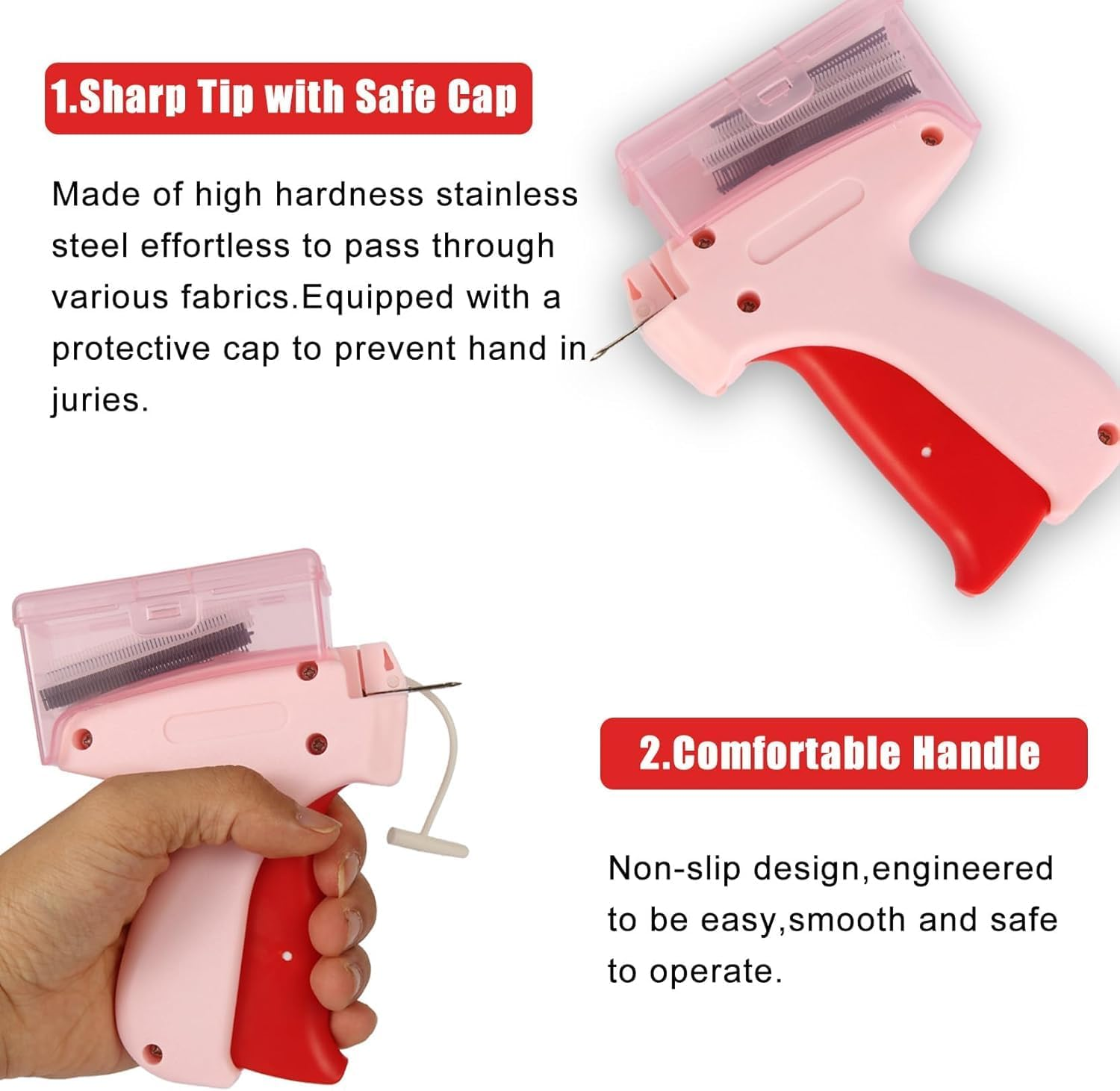 Stitch Gun with Storage Box for Clothes,Fine Stitch Gun Kit Handheld Tagging Gun for Clothing,Quick Hemming Sewing Tool Kit Clothing Fixer with 5 Needles,1000 Black & 1000 White Fasteners image number 2