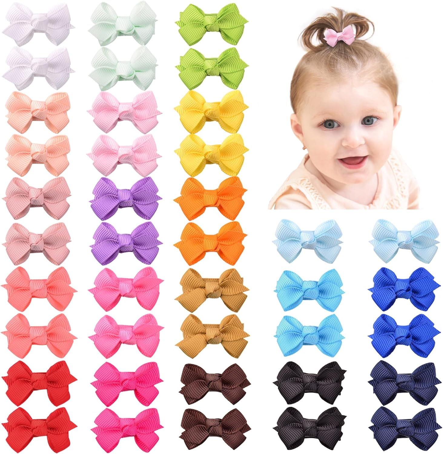 20Pairs 2.75'' Baby Girls Hair Bows Grosgrain Boutique Bow Clips for Teens Toddlers Kids Children Infants in Pair - 80Pcs image number 5