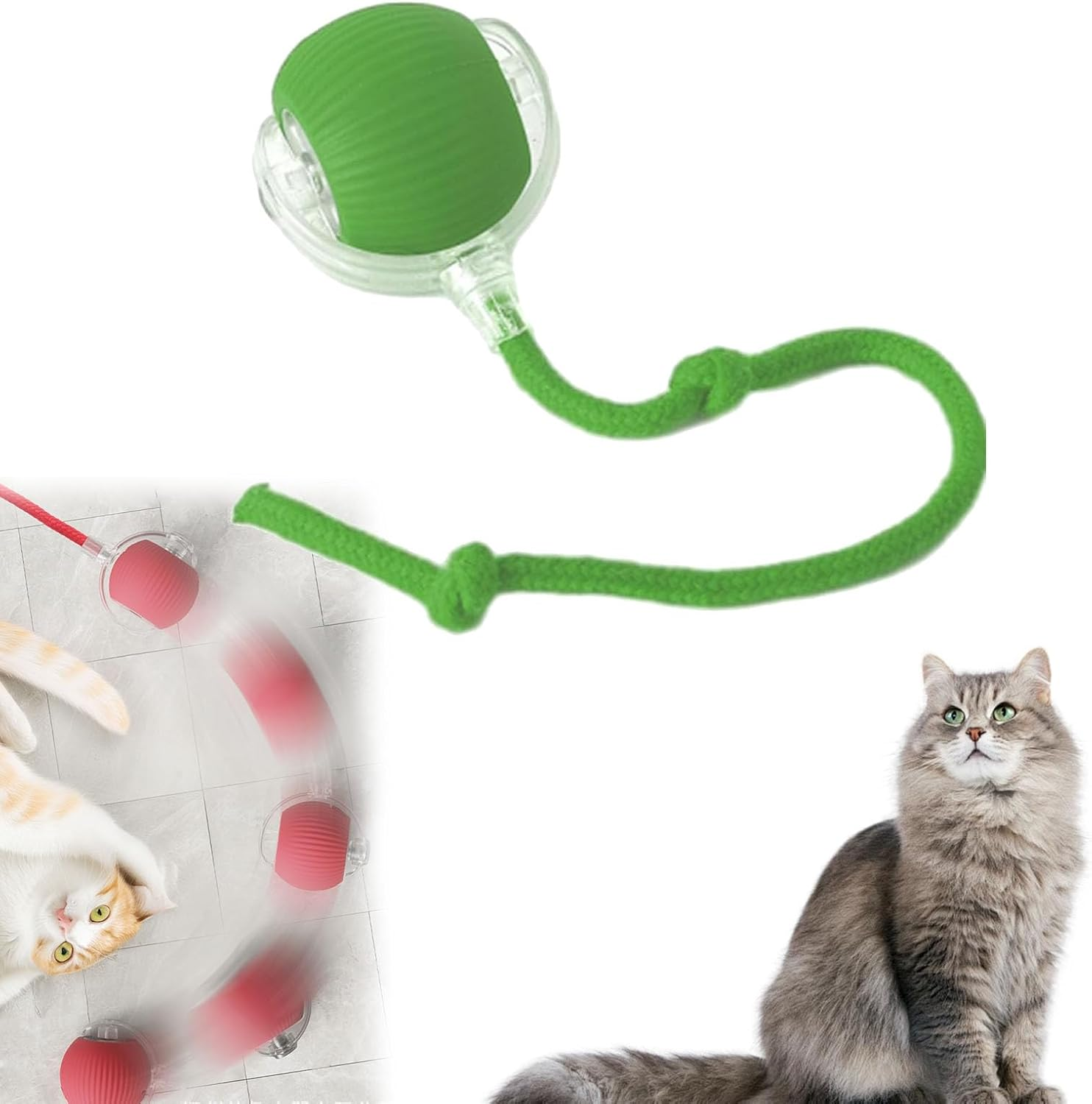 Tiny Fetch Cat Toys, Smart Interactive Toys for Cats, Automatic Rolling Cat Toy Ball, Cat Toys for Indoor Cats, Obstacle Avoidance ＆ Quiet Long Tail Cat Toy for Bored Kitty, Adult Cats (Red)