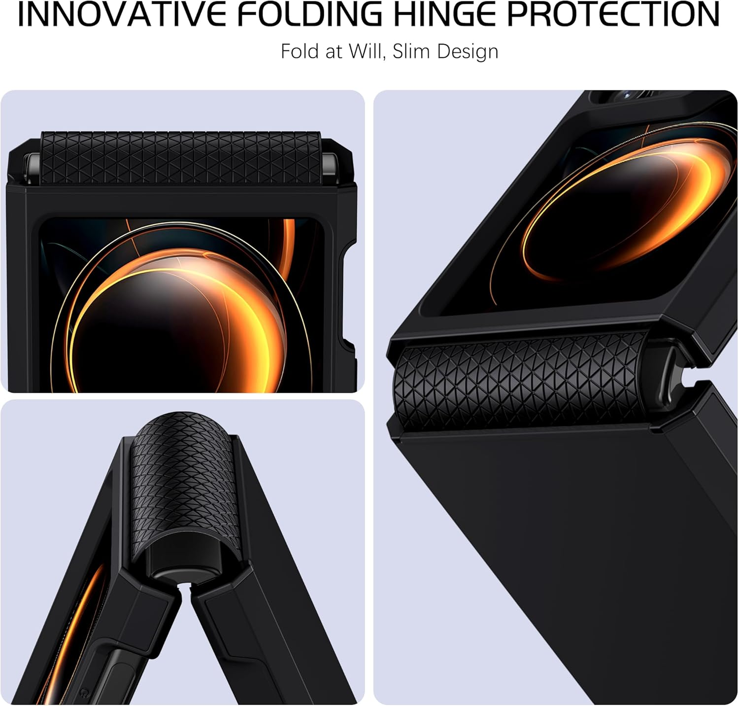 DOMAVER for Samsung Z Flip 6 / Flip 7 FE Case, Hinge Protective Case for Samsung Flip Men Women, Heavy Duty Shockproof Anti-Scratch Samsung Galaxy Z Flip 6 / Flip 7 FE Cover, Black image number 3